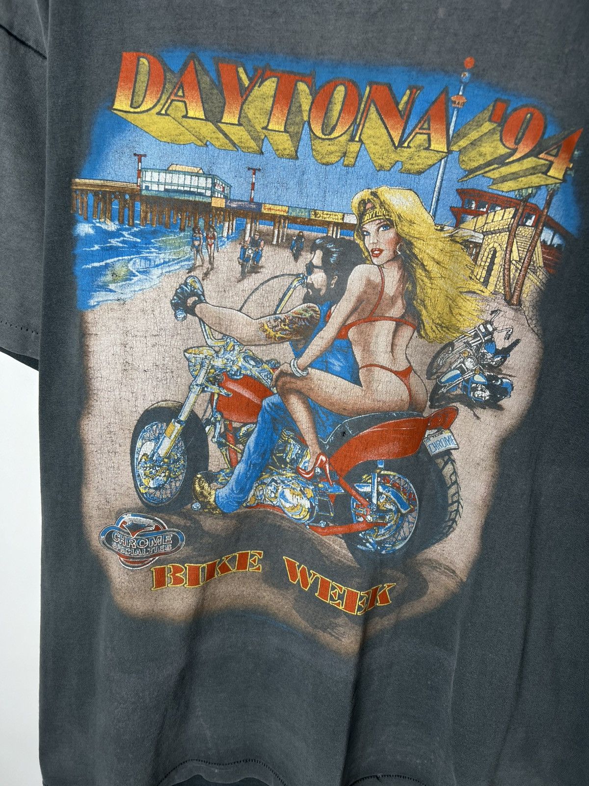 Harley Davidson Vintage 1994 Daytona Beach Bike Sexy Girl Motorcycle T-Shirt Size US XL / EU 56 / 4 - 2 Thumbnail