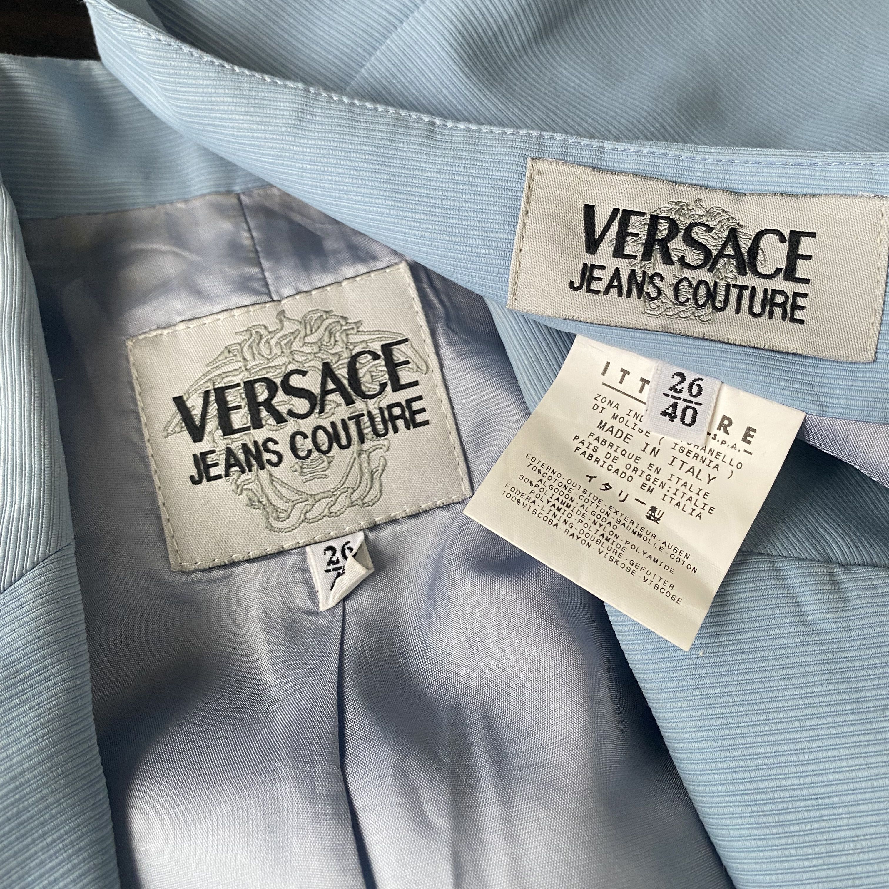 Versace Jeans Couture Vintage Powder Blue Blazer Jacket & Skirt Suit Set Size S / US 4 / IT 40 - 16 Thumbnail