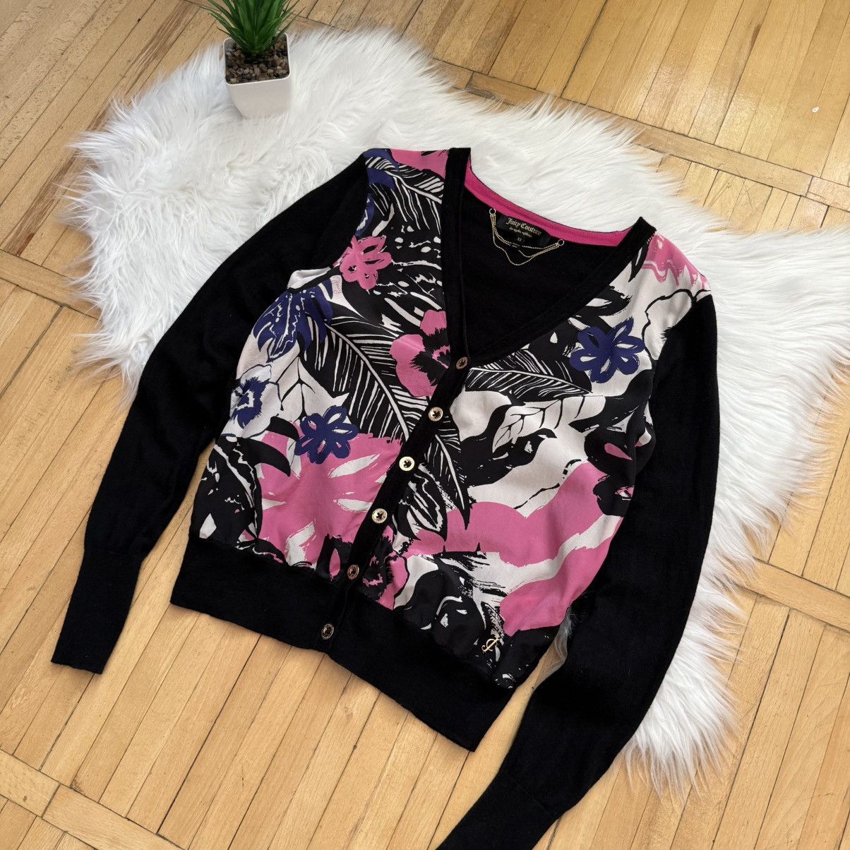 Juicy Couture 📌 Crazy Juicy Couture Black Long Sleeve Flowers Cardigan Size XS / US 0-2 / IT 36-38 - 2 Thumbnail