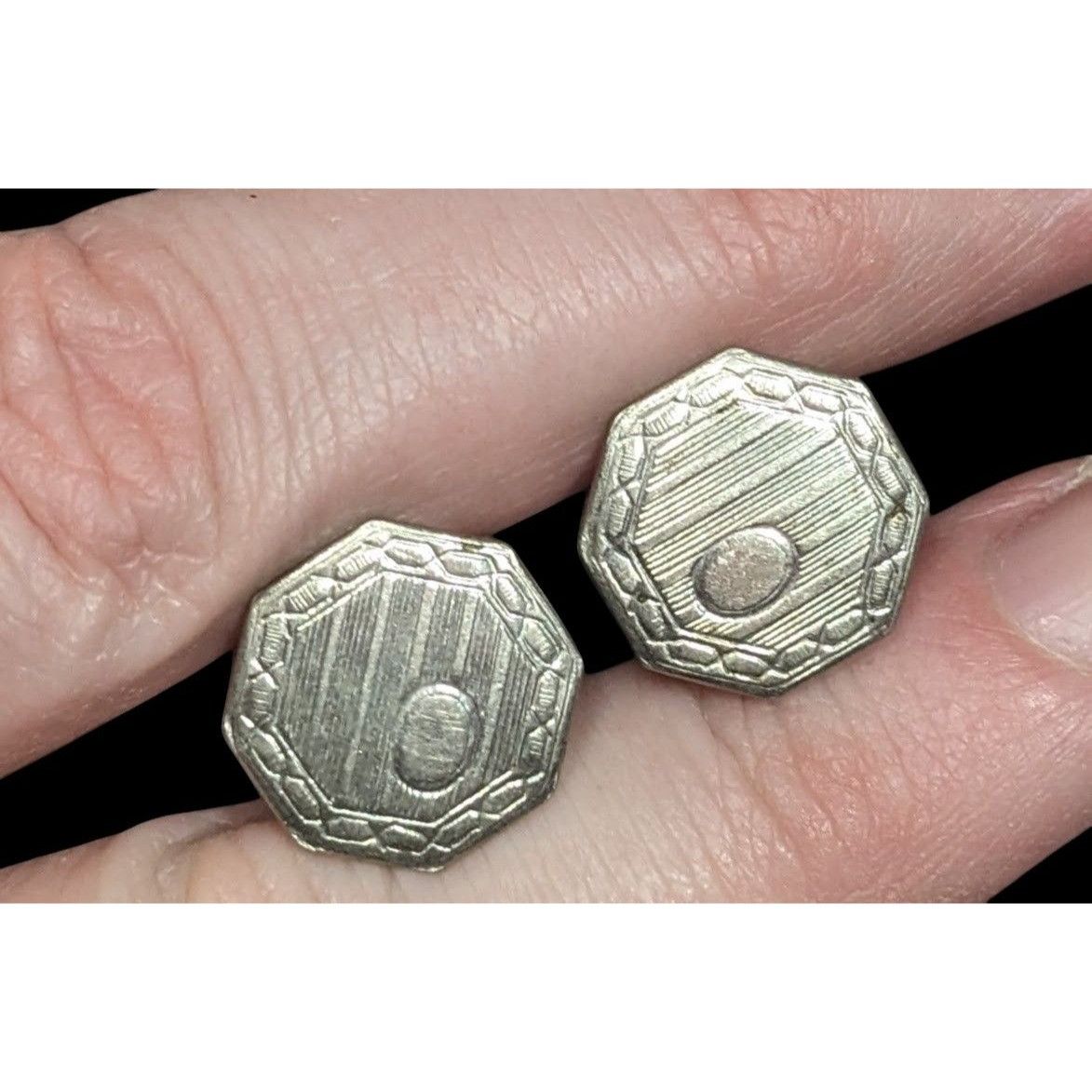 Other Vintage Etched Geometric Silver Tone Snap Cufflinks Size ONE SIZE - 4 Thumbnail