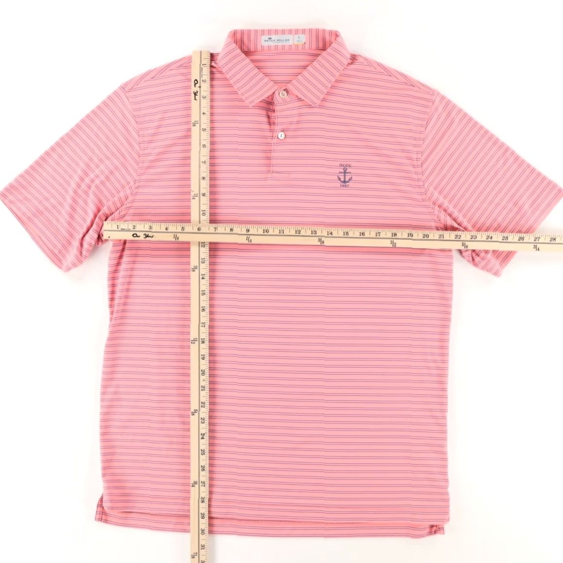 Peter Millar Peter Millar Featherlight Owl Creek CC Striped Polo Shirt Pink Men's L Shirt Size US L / EU 52-54 / 3 - 3 Thumbnail