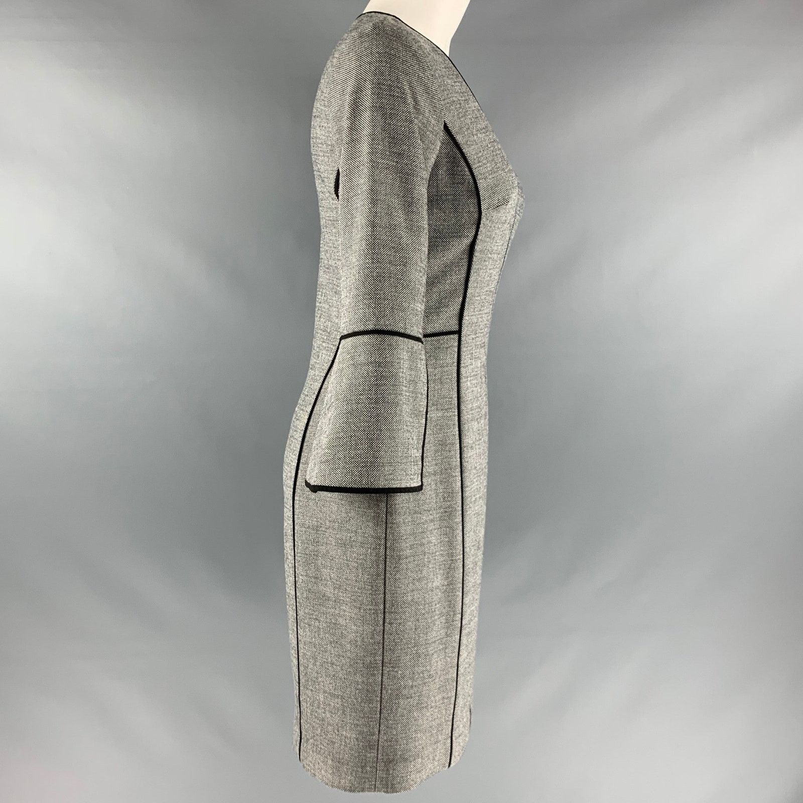 Elie Tahari Black White Polyester Blend Nailhead 3/4 Sleeves Dress Size S / US 4 / IT 40 - 3 Thumbnail