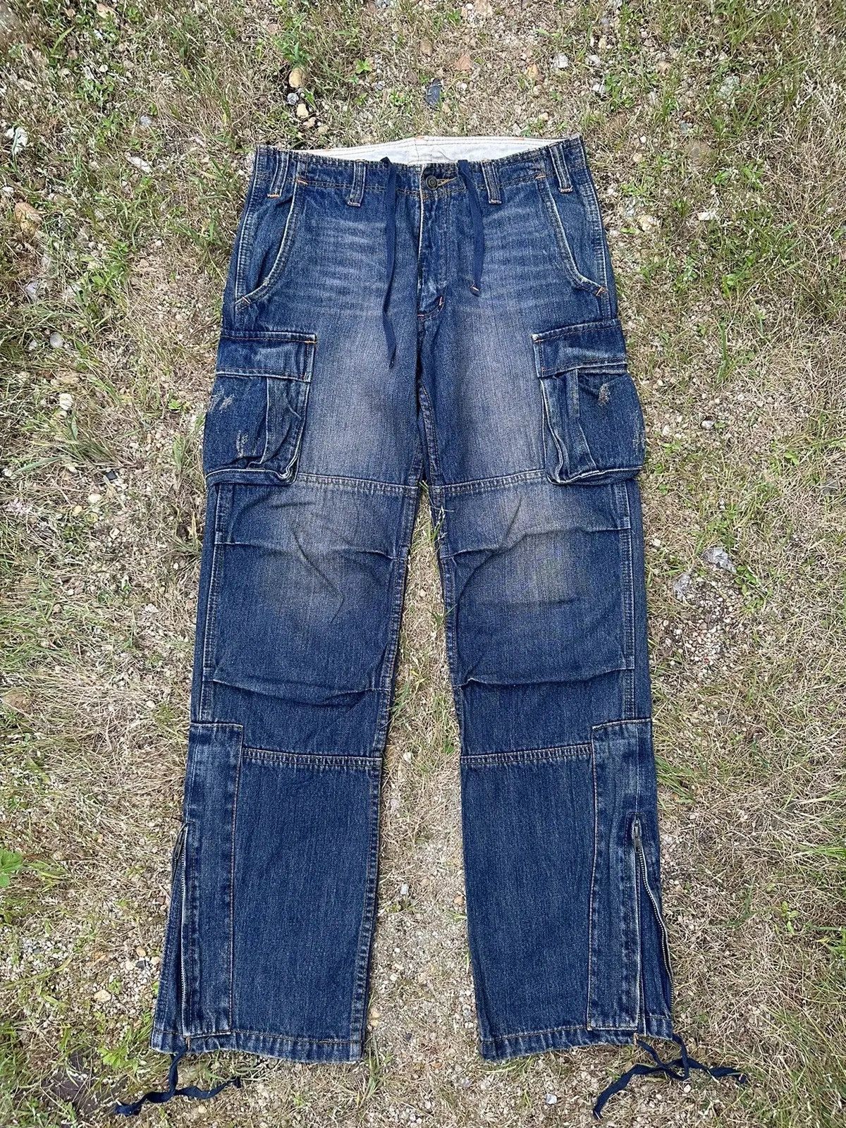 W30 L31 🔥 VINTAGE JUNGLE STORM JAPAN ZIPPER LEGS DENIM CARGO