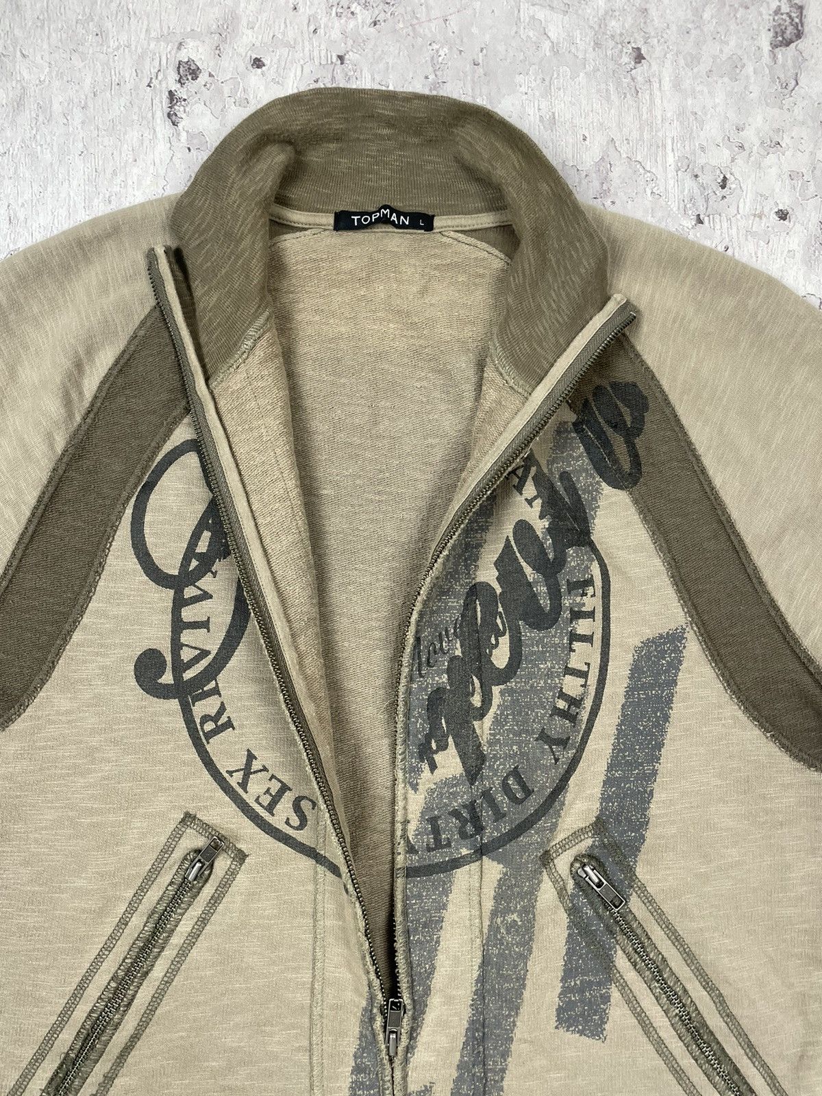 Japanese Brand × Vintage Vintage Y2K Men’s TopMan Dirty A Sex Brown Zip Hoodie Size US L / EU 52-54 / 3 - 5 Thumbnail
