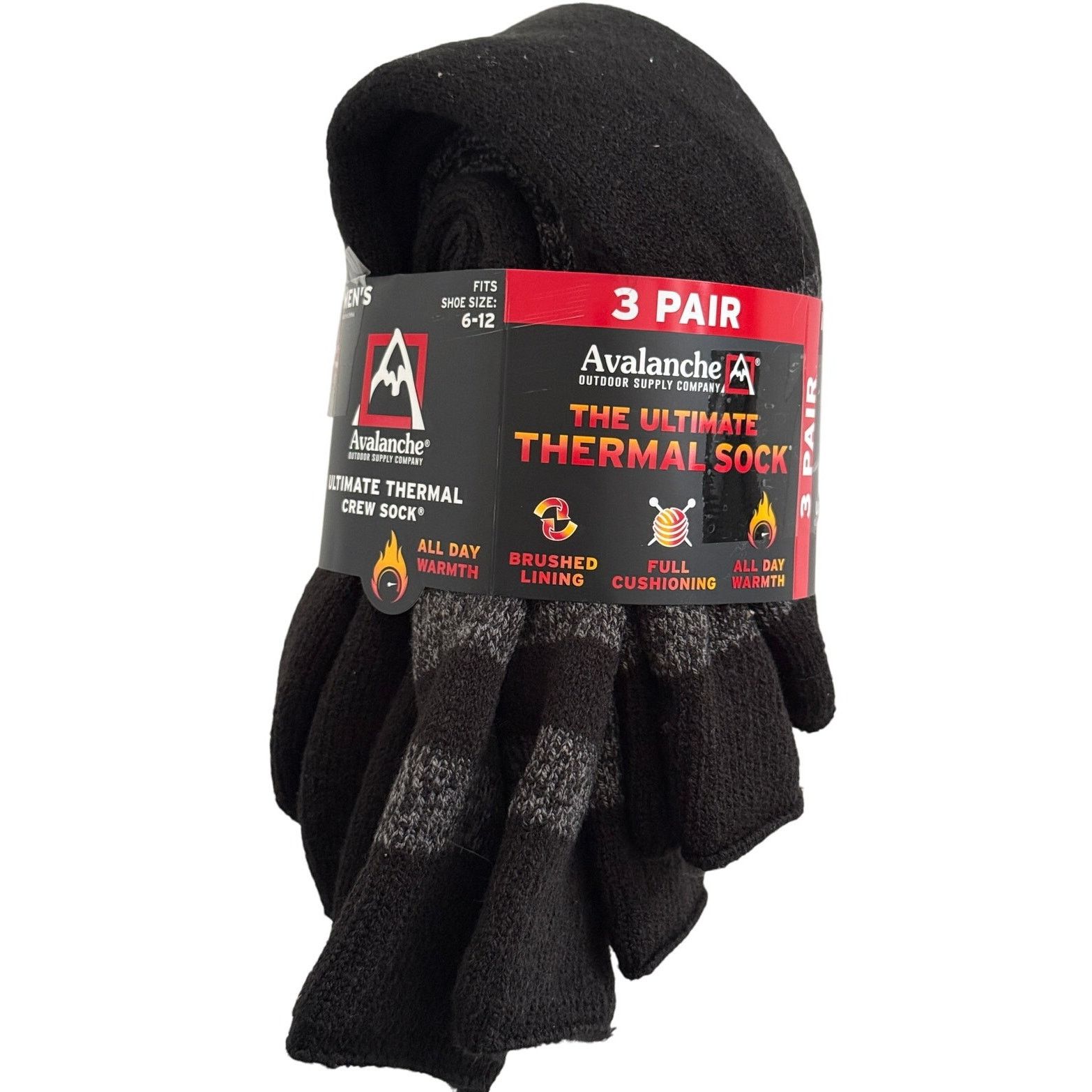 Avalanche Avalanche Outdoor Supply 3pk Thermal Crew Socks Black 6-12 Size ONE SIZE - 2 Thumbnail