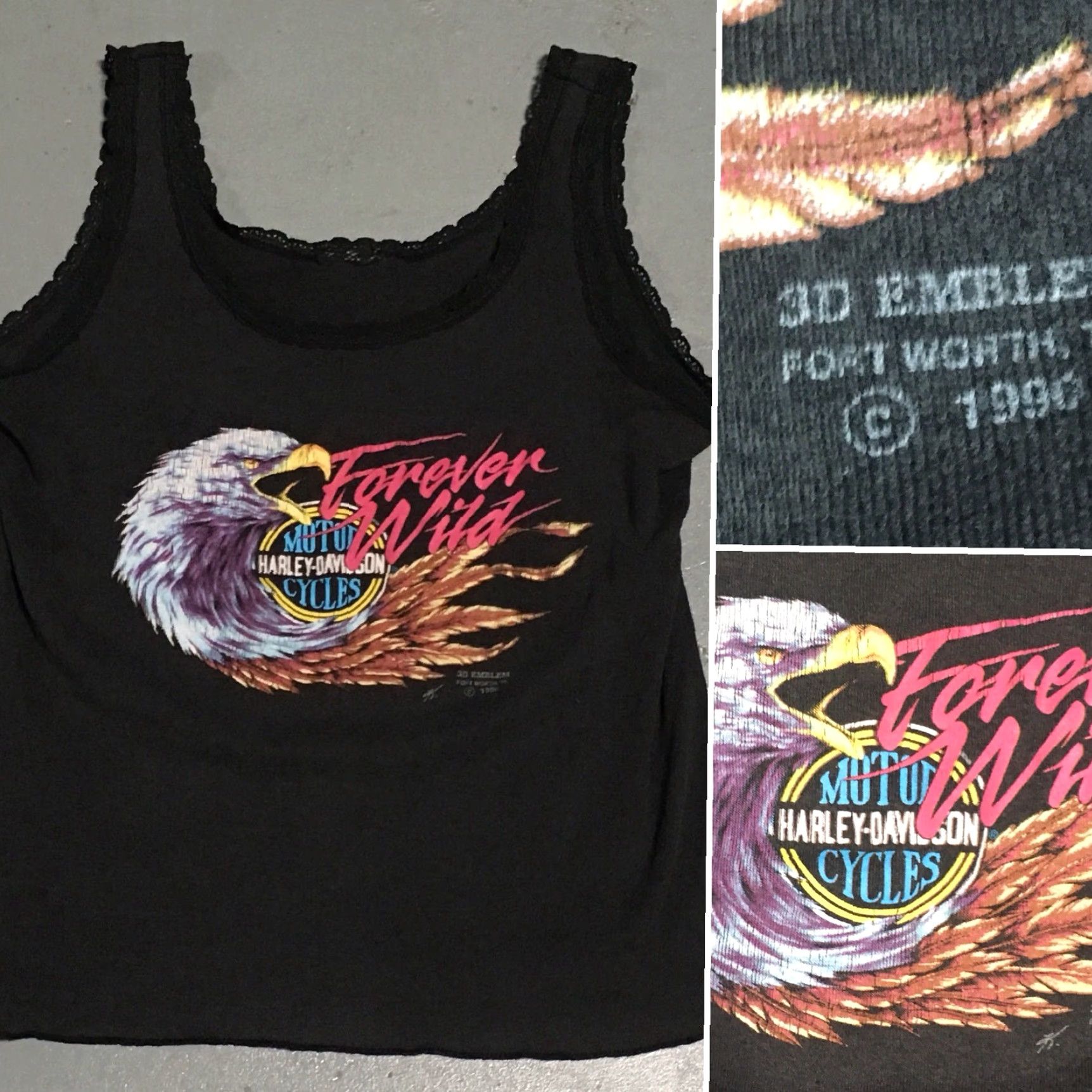 Harley Davidson VINTAGE Harley-Davidson Tank Top 3D EMBLEM Forever Wild Gray M 1990s Boys/Girls? Size M / US 6-8 / IT 42-44 - 4 Thumbnail