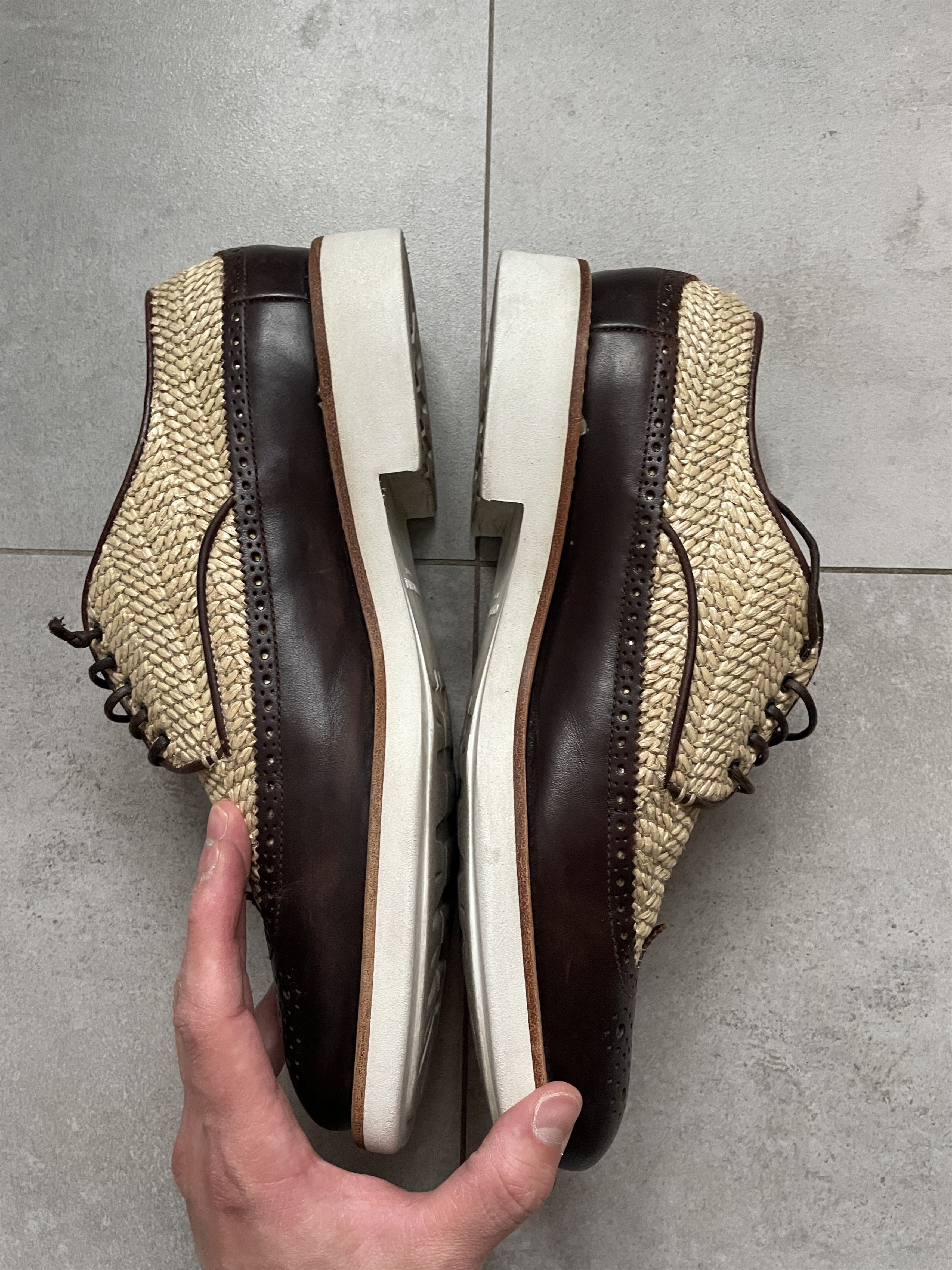 Giorgio Armani GIORGIO ARMANI BROWN LEATHER STRAW OXFORD SHOES Size US 11 / EU 44 - 6 Thumbnail