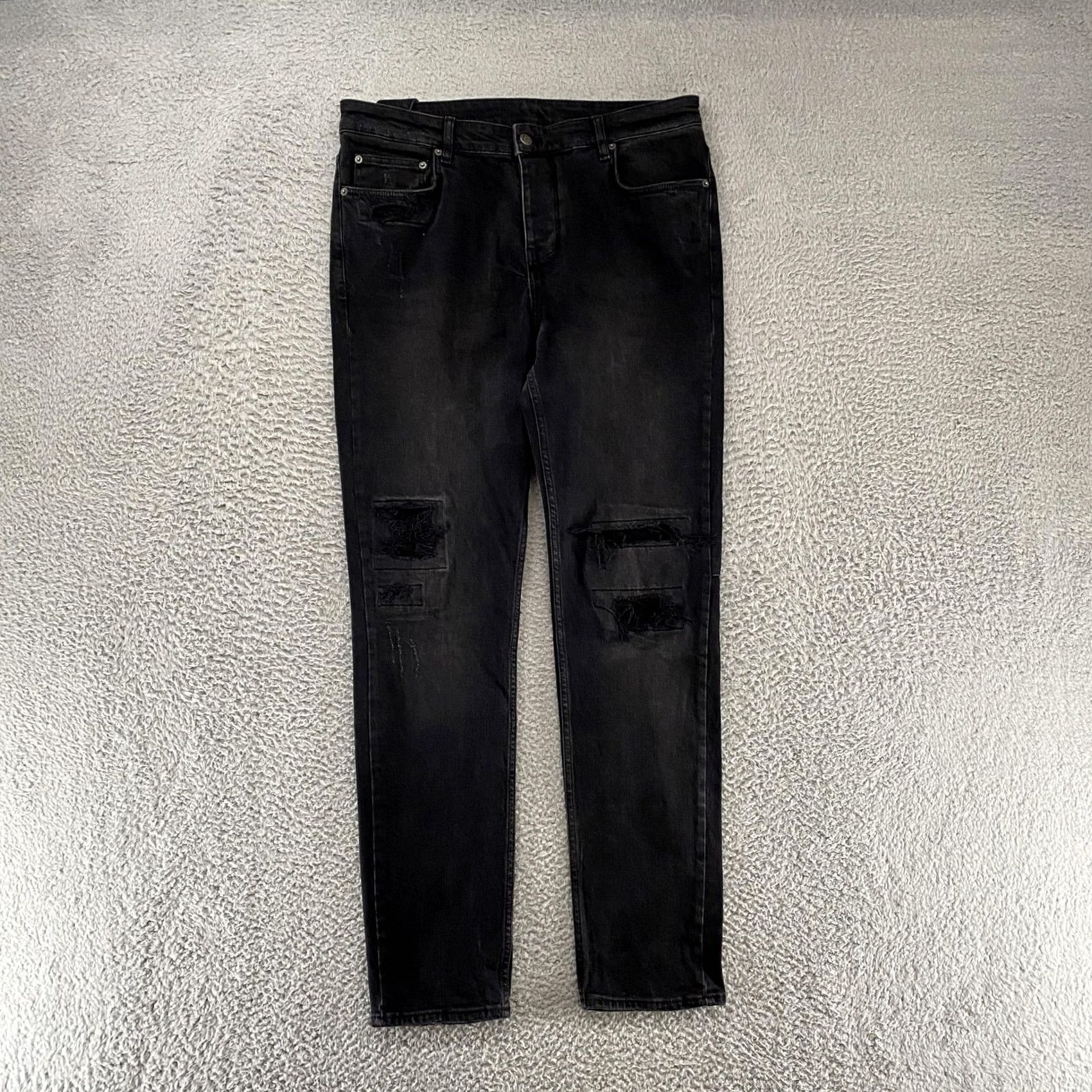 Ksubi Ksubi Jeans Mens 36 Black Distressed Skinny Straight Stretch Denim Button Fly Jeans Size US 36 / EU 52 - 2 Thumbnail