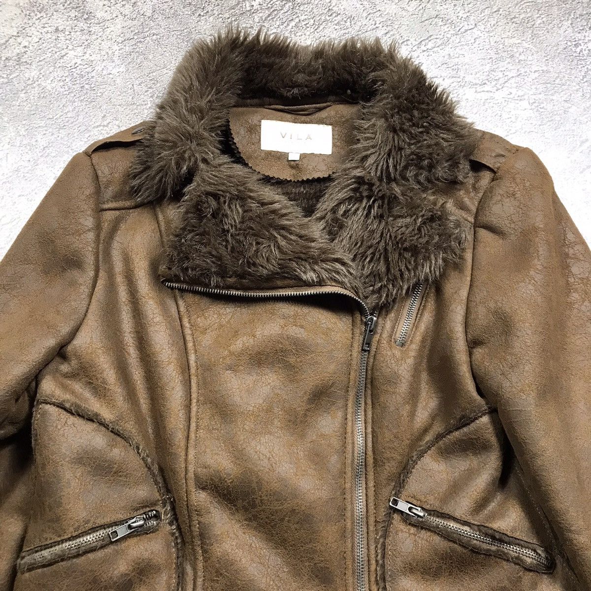 Vintage Vintage Y2K Suede Fur Collar Moto Jacket Gorpcore Tan Slim L Size L / US 10 / IT 46 - 3 Thumbnail