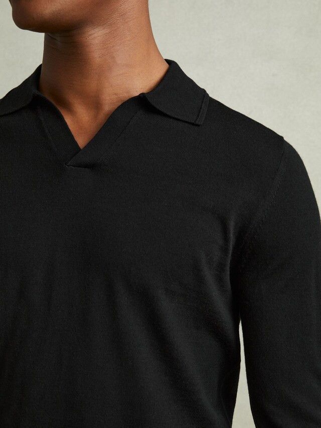Reiss Reiss Black Milburn Wool Open Collar Polo Shirt M Size US M / EU 48-50 / 2 - 3 Thumbnail