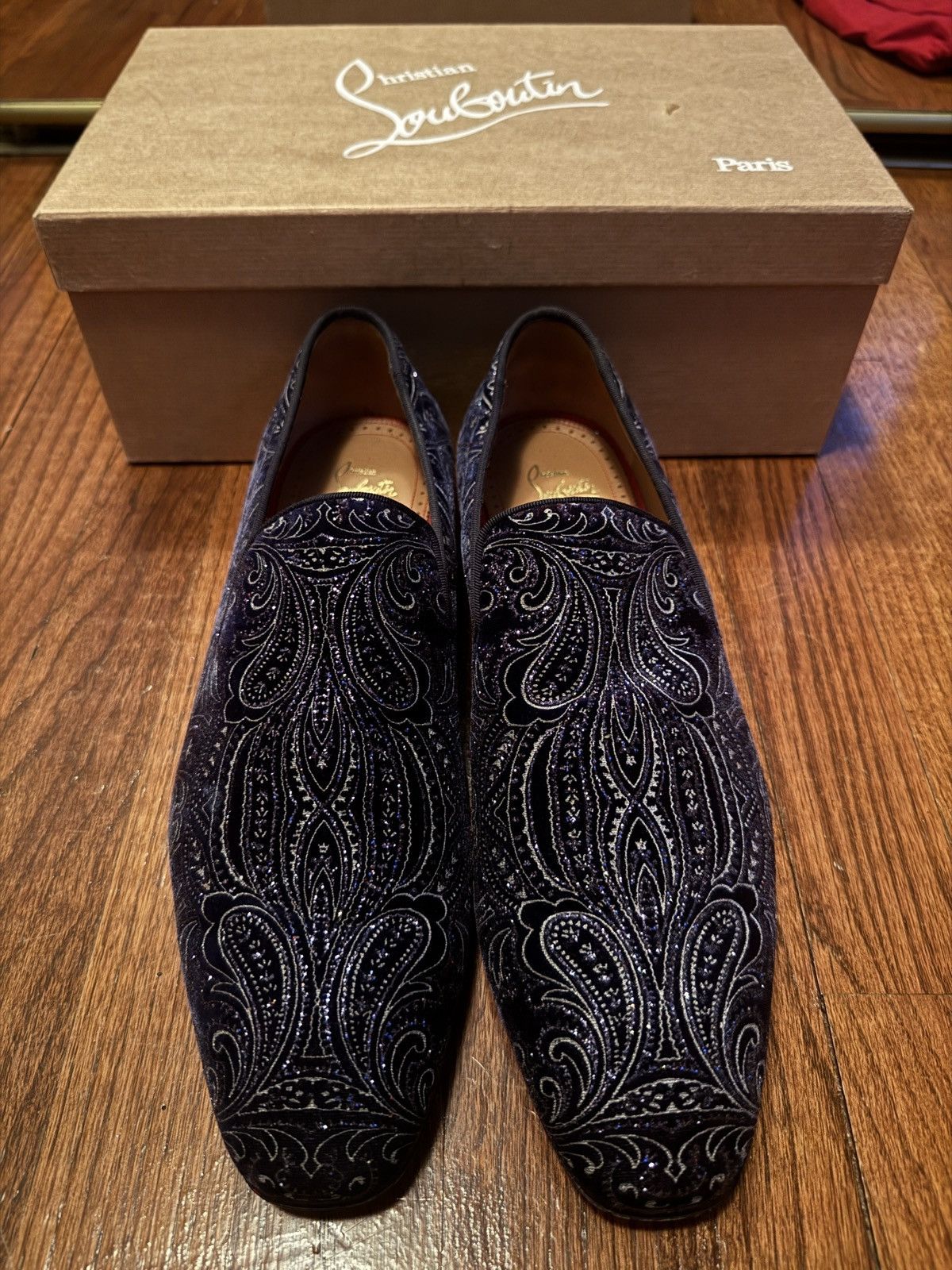 Christian Louboutin Christian Louboutin Navy Dandelion Flat Velvet Jewel Loafer Size US 10 / EU 43 - 1 Thumbnail