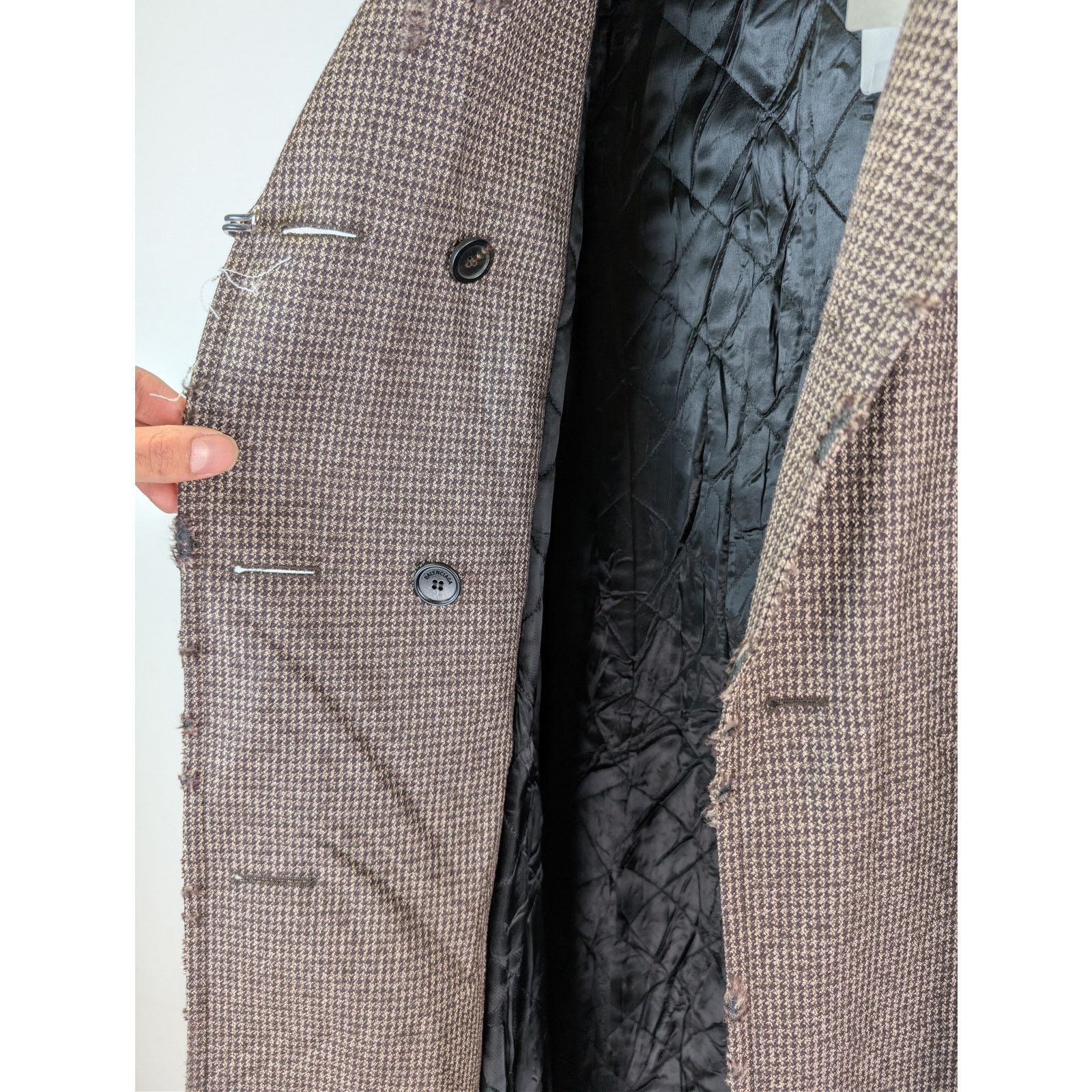 Balenciaga o1rshd1 CCRAB Heather Wool Houndstooth Coat in Coffee/Beige Size XS / US 0-2 / IT 36-38 - 7 Thumbnail