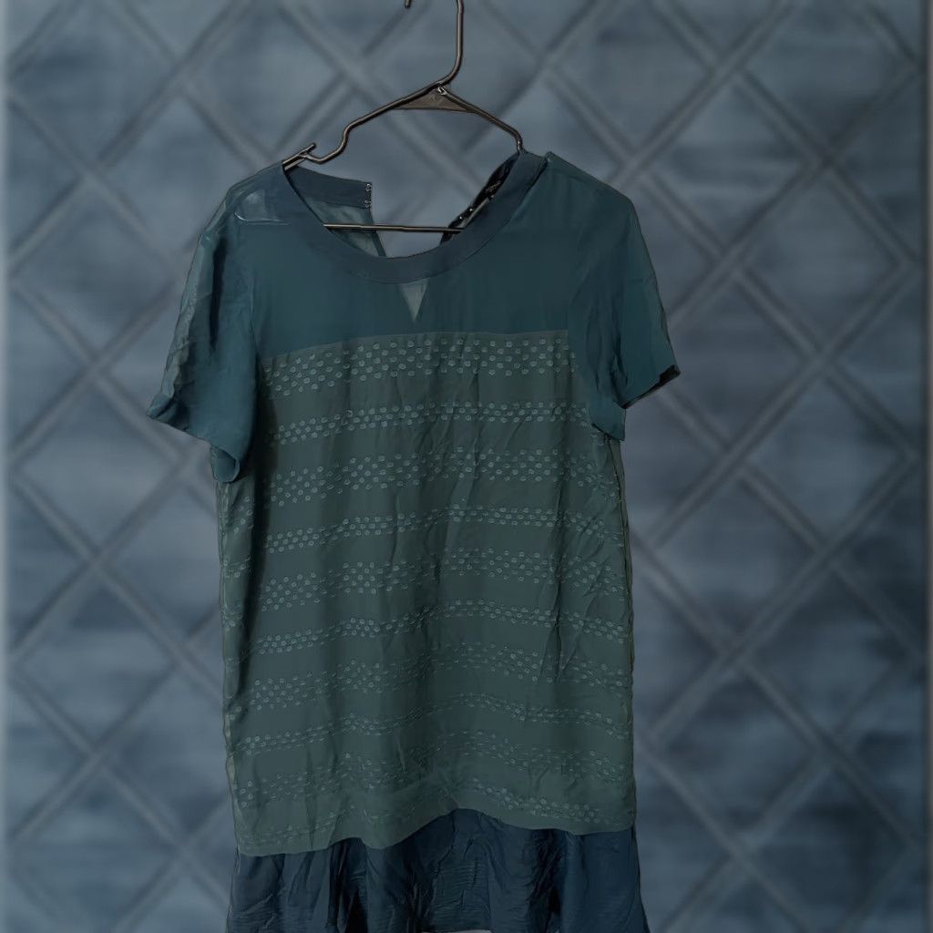 Madewell Madewell Slowbeat Shift Dress Dark Teal Size M Short Sleeve Ruffle Trim Texture Size 32" / US 10 / IT 46 - 1 Thumbnail