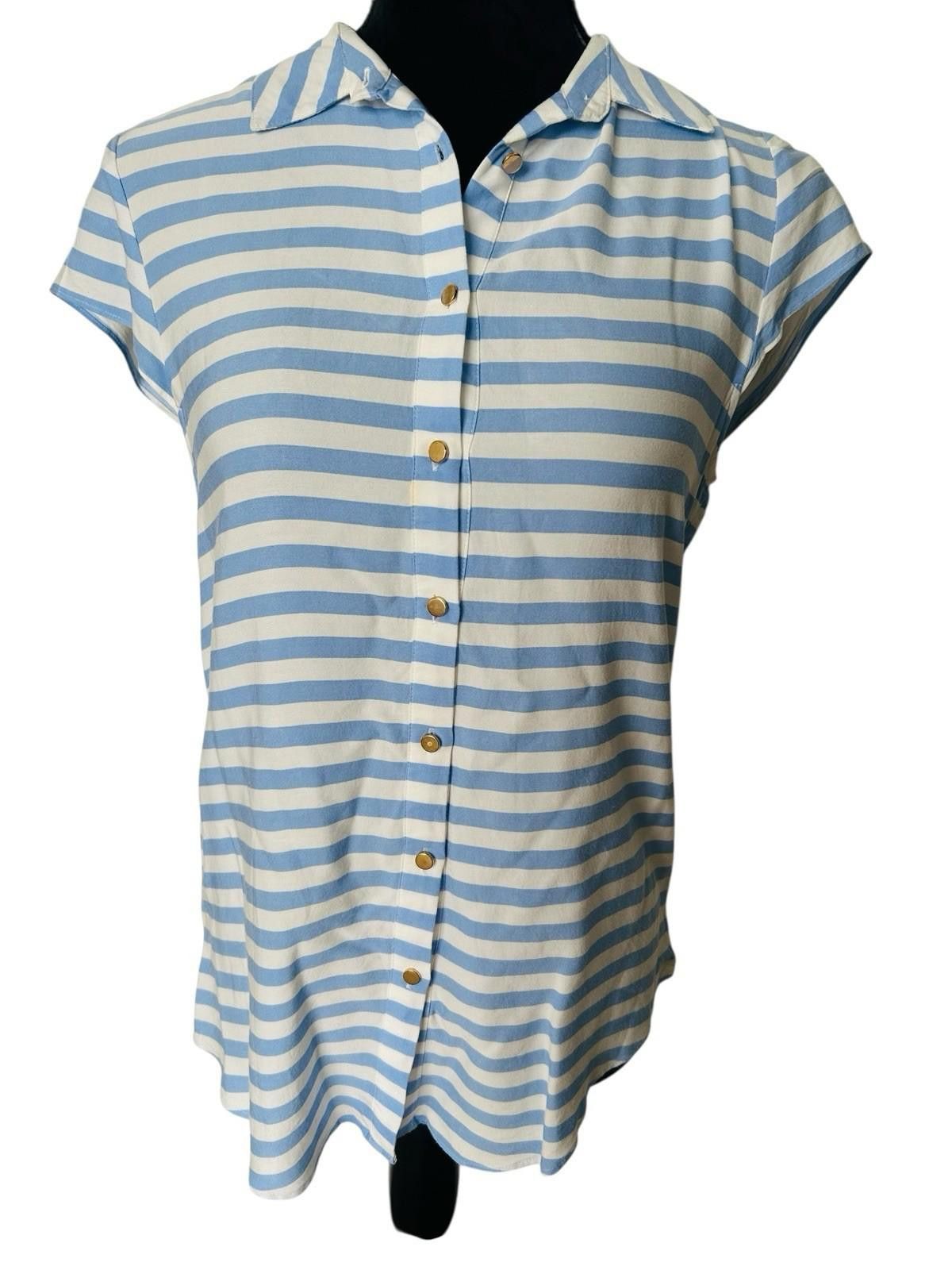 Designer FOREVER NEW Casual Shirt Top Striped Short Sleeve - Sz 10 Size XS / US 0-2 / IT 36-38 - 1 Thumbnail