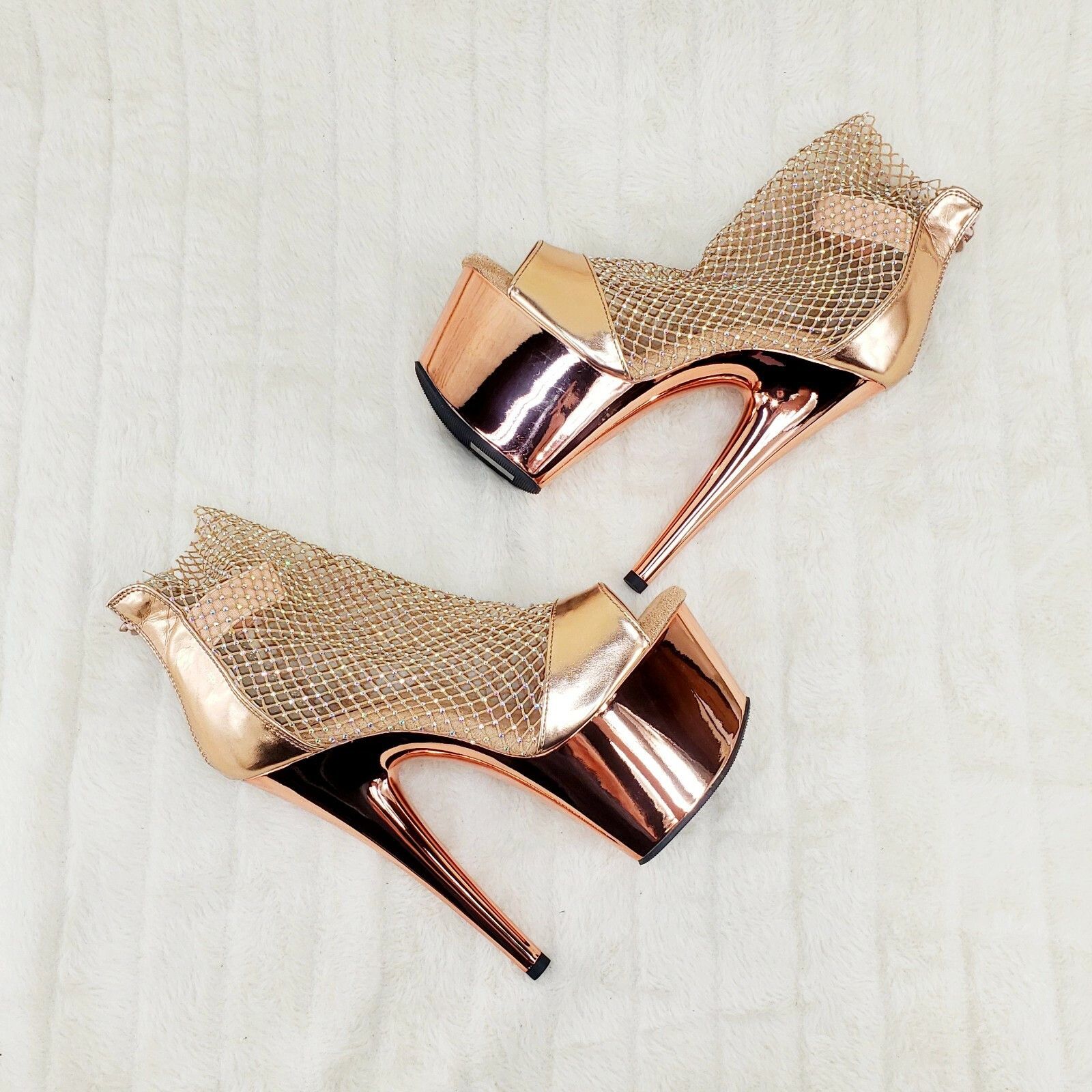 Adore 765RM Rose Gold Rhinestone Mesh Platform Sandals 7