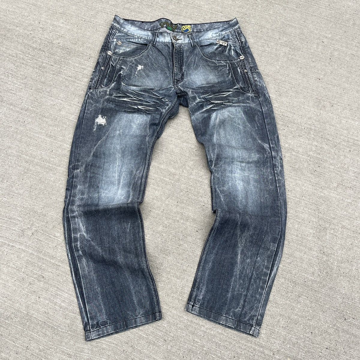 image of Vintage Avant Garde Washed Jeans (Unisex) in Blue, Men's (Size 36)