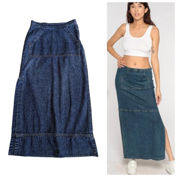 Vintage 90s Denim Maxi Skirt Y2K Jean Skirt Size 6 29 Waist Grailed