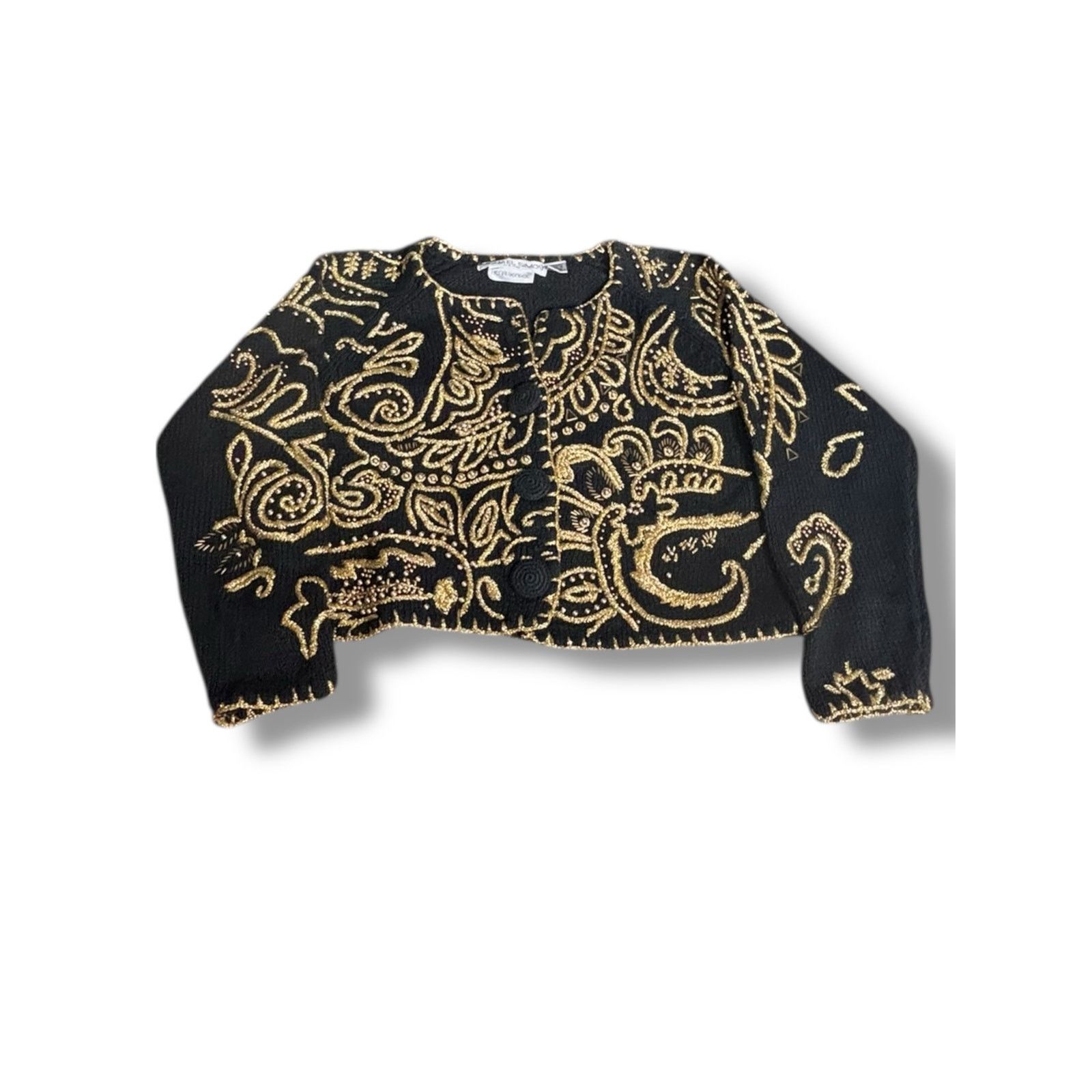 Henri Bendel Vintage 90s Michael Simon Henri Bendel Black Gold Cardigan Size L / US 10 / IT 46 - 1 Thumbnail