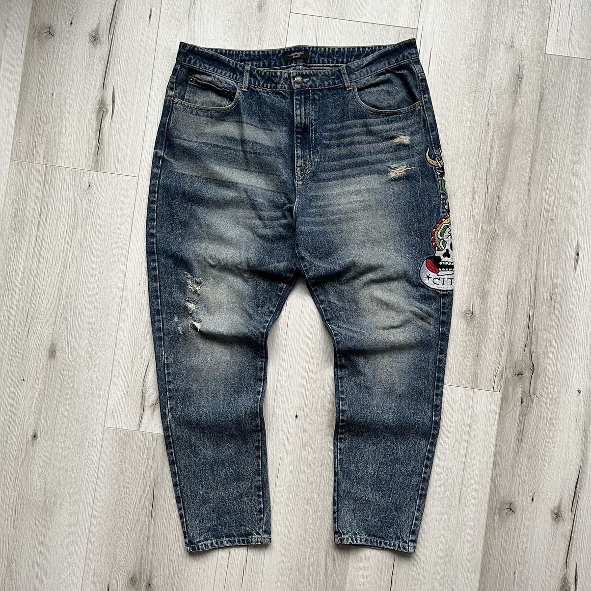 Ed Hardy × Vintage Ed Hardy Y2K Embroidered Big Logo Blue Washed Denim Jeans Size US 40 / EU 56 - 6 Thumbnail
