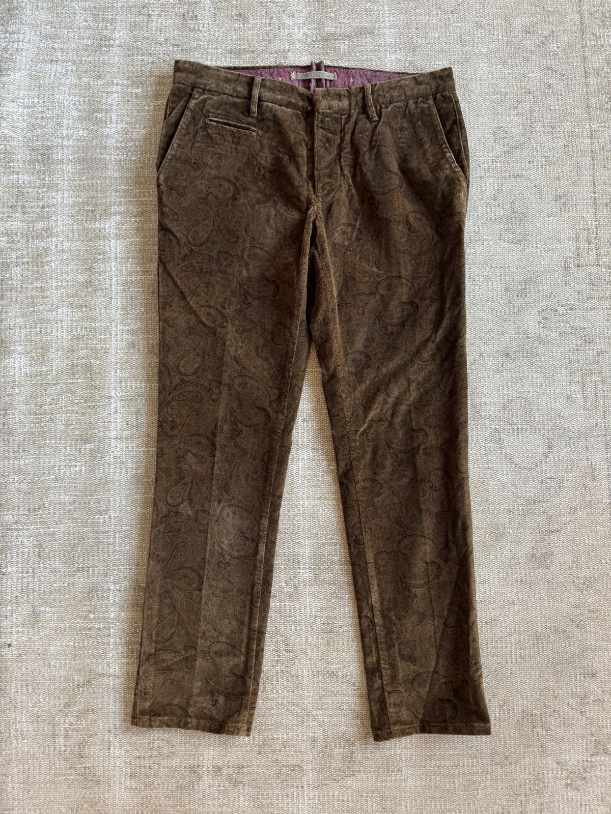 Incotex Brown Paisley velvet Incotex slim fit pants sz 33 or 34 Size US 33 - 3 Thumbnail