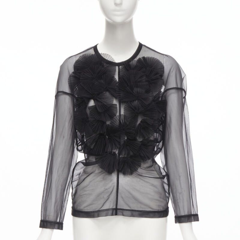 Comme des Garcons vintage COMME DES GARCONS 1990 black pleated fan ruffle long sleeve sheer top S Size S / US 4 / IT 40 - 1 Thumbnail