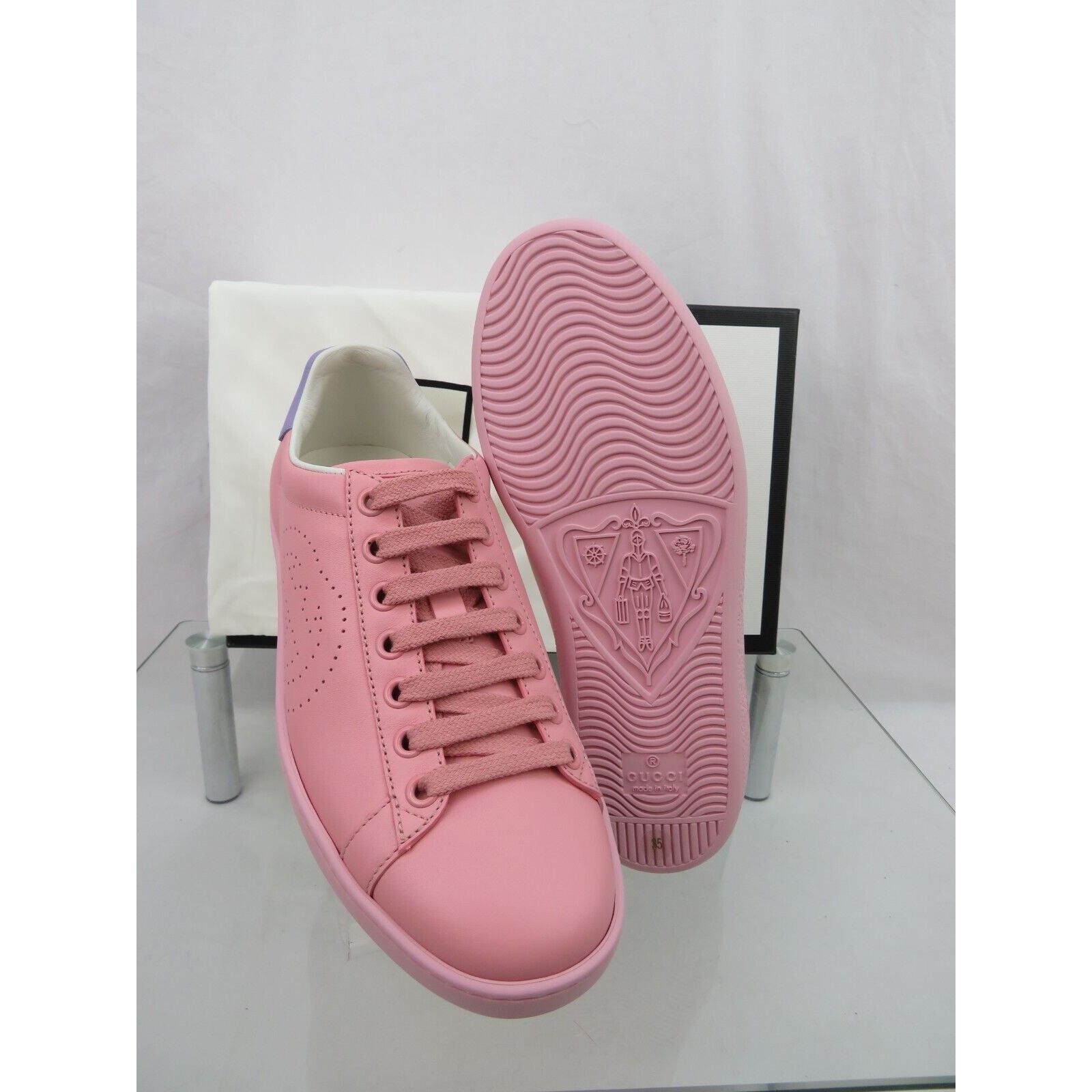 Gucci GUCCI 598527 ACE GG LEATHER PINK BLUE LOGOSNEAKERS 35 5 $780 Size US 5 / IT 35 - 3 Thumbnail