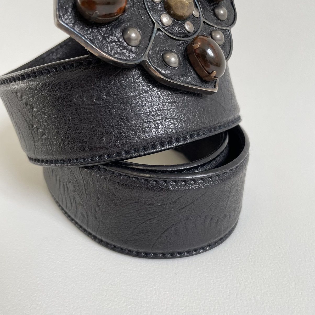 Miu Miu ‘Metal Flower Buckle’ Western Leather Belt Size 32 - 8 Thumbnail