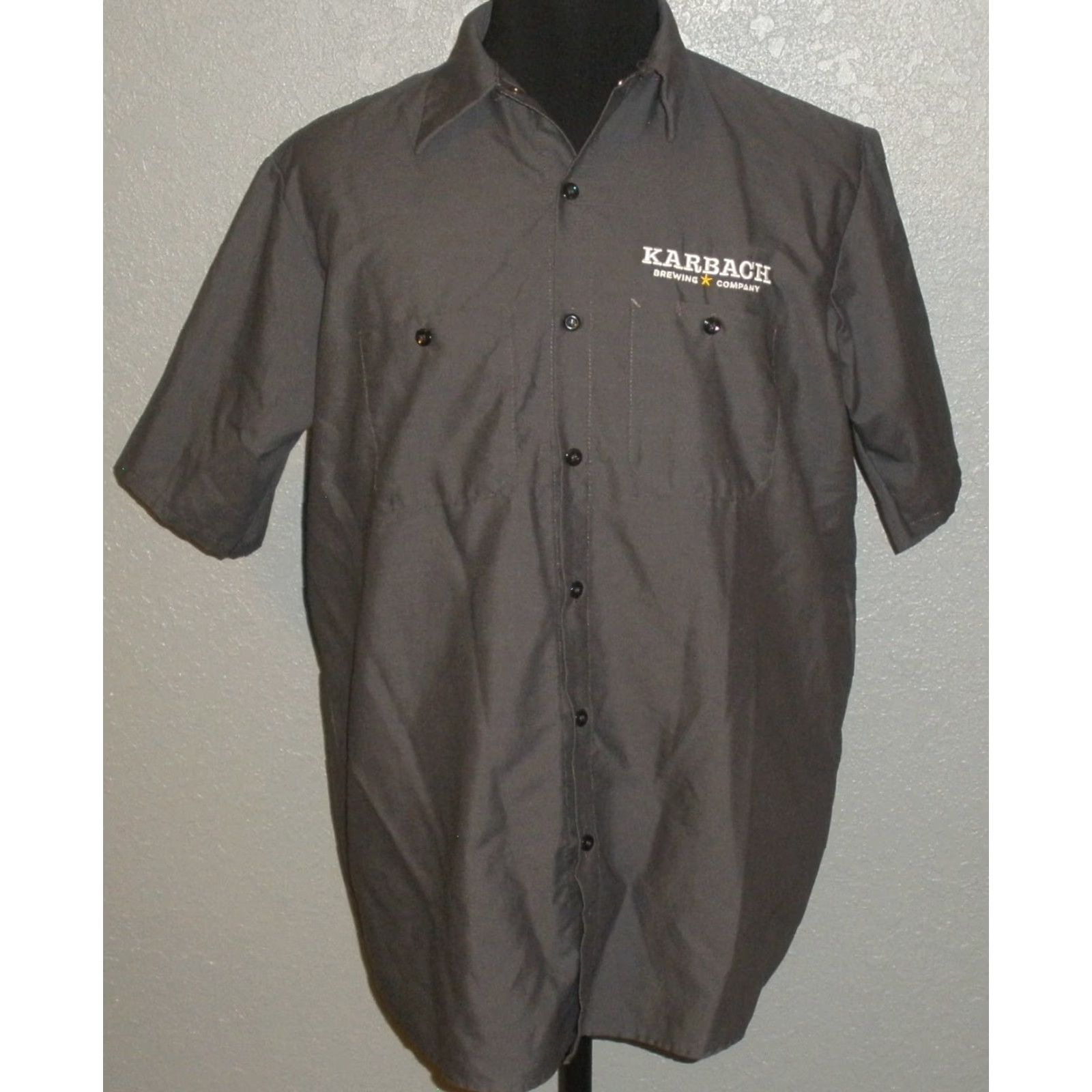 Red Kap MEN'S L Red Kap Buttoned Short Sleeve Mechanic Work Shirt KARBACH BREWING CO Gray Size US L / EU 52-54 / 3 - 2 Thumbnail