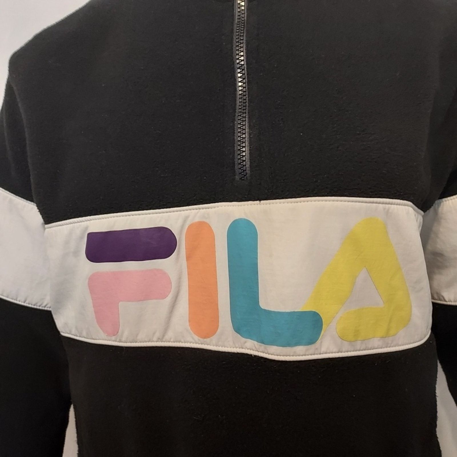 Fila FILA Retro 80's Black Neon White Fleece Quarter Ski Sweater Size XL / US 12-14 / IT 48-50 - 6 Thumbnail