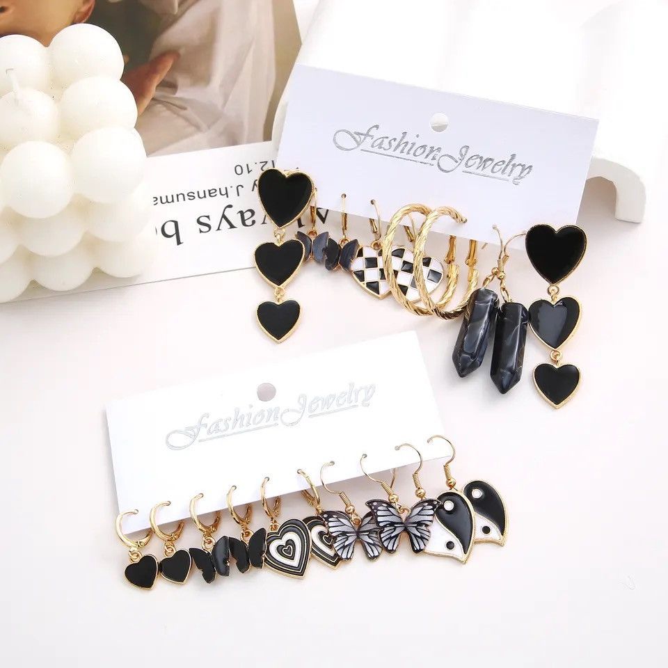 Jewelry 10 Pairs Suit Earrings Western Style Black Chessboard Ladies Size ONE SIZE - 3 Thumbnail