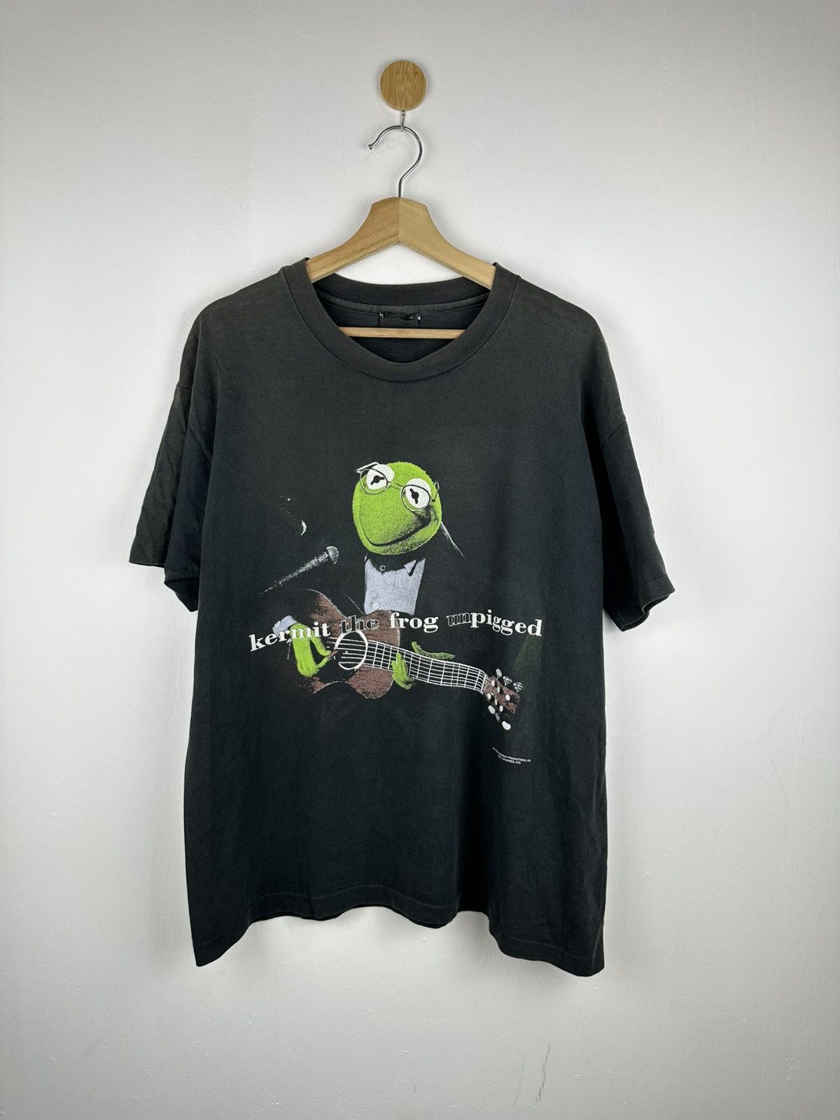 Vintage 90s Kermit The Frog Unpigged Parody Kurt Cobain Tee