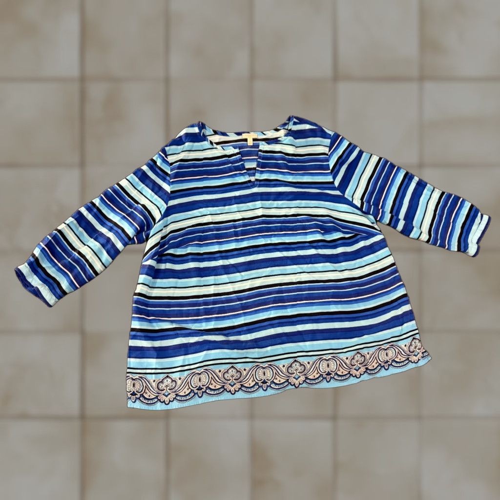 Talbots Talbots blouse Womens 2X blue striped paisley rayon tunic pullover Size XXL / US 16-18 / IT 52-54 - 1 Thumbnail
