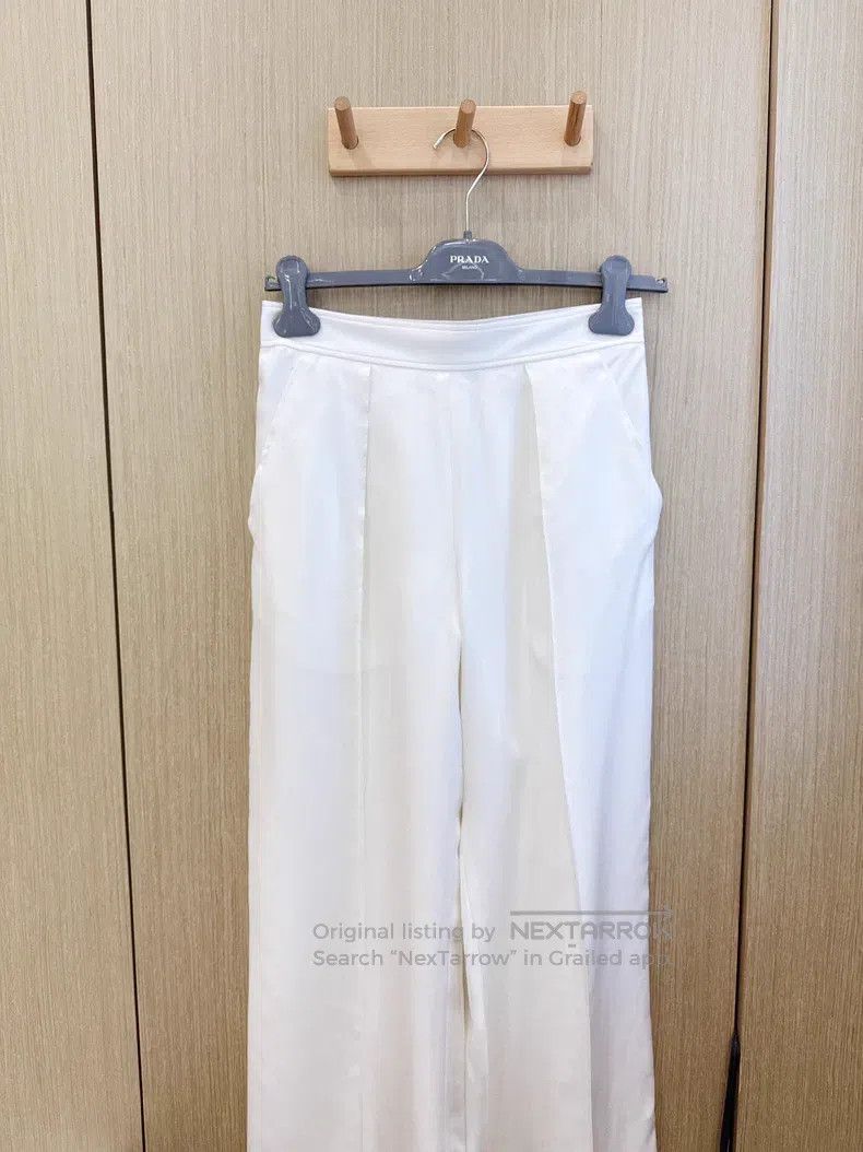 Hermes Hermes White Draped Slimming High-Rise Silk Long Pants Size 42" / US 20 - 2 Thumbnail
