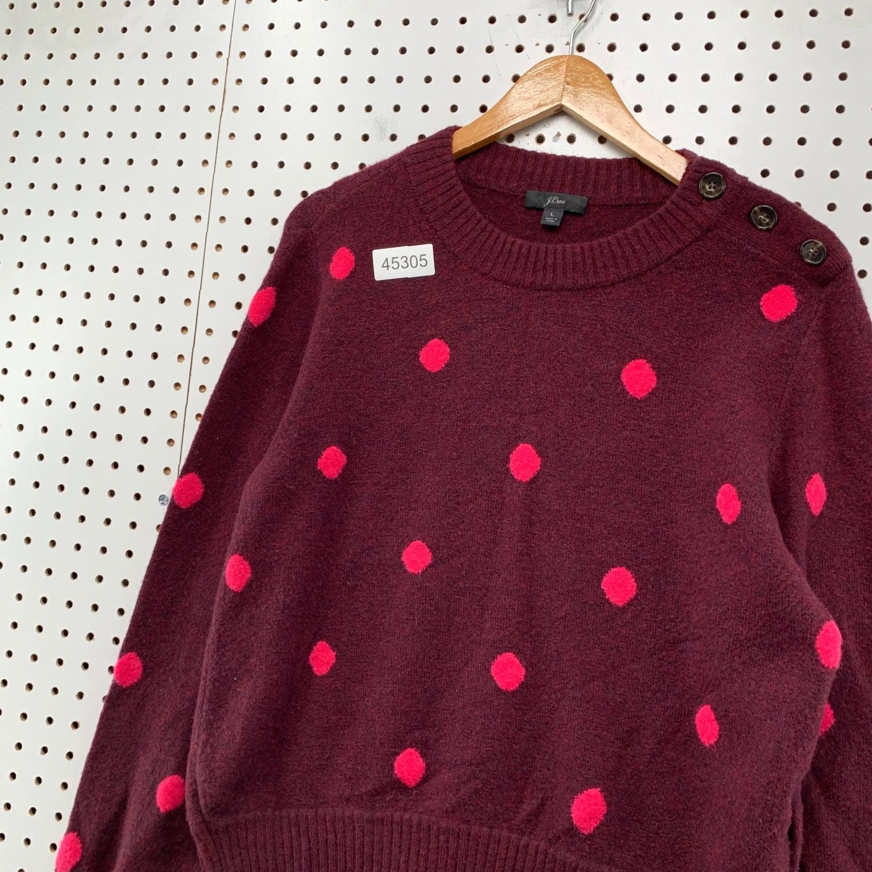 J.Crew J.CREW Wool Sweater Womens Large Burgundy Polka Dot Merino Wool Alpaca Blend Pullover Knitting Crew Neck Casual Winter Fall Red Womens L Sweater Size L / US 10 / IT 46 - 3 Thumbnail