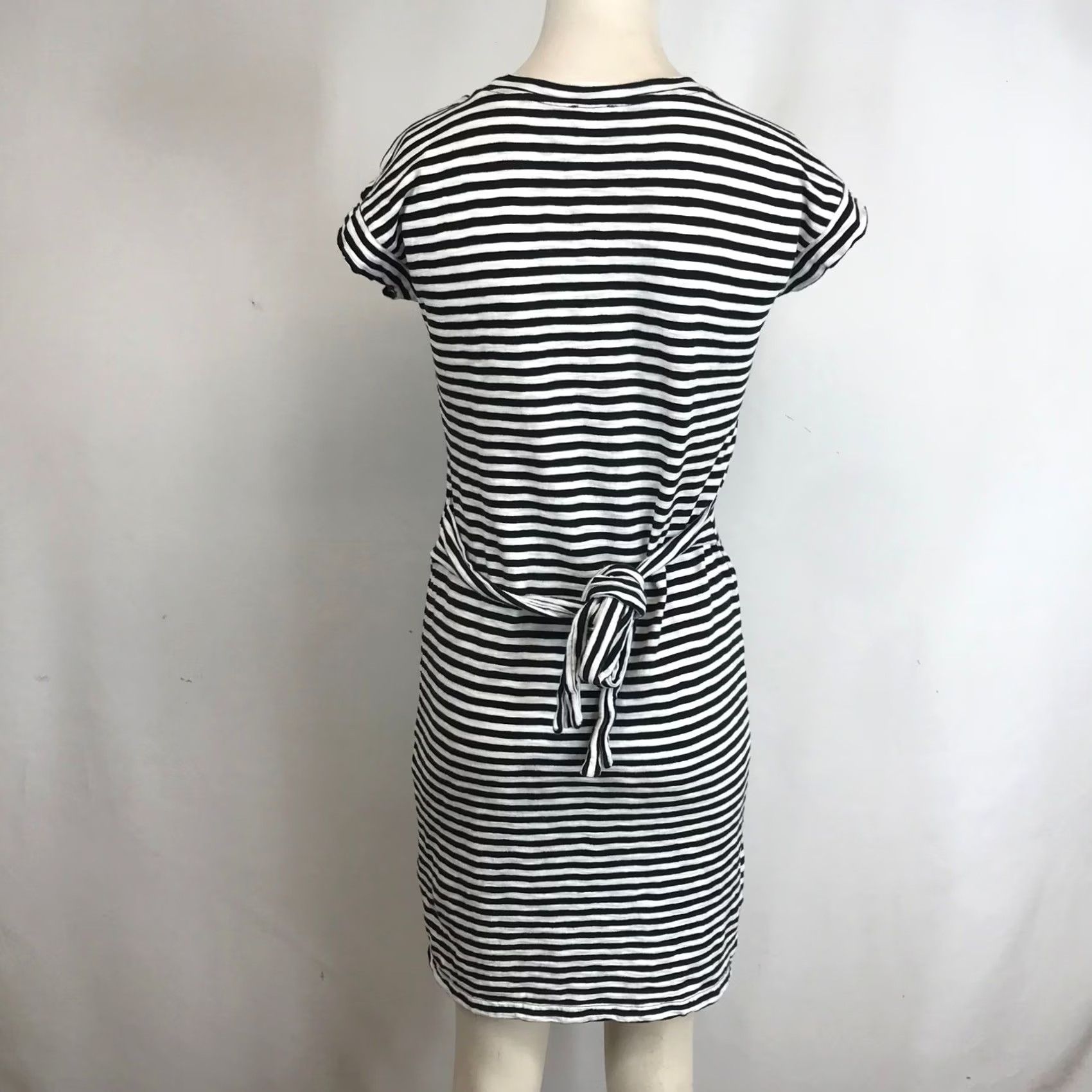 J.Crew J. Crew Striped Knit T Shirt Dress Tie Waist Short Sleeve Black White XXS Womens Size XXS / US 00 / IT 34 - 5 Thumbnail
