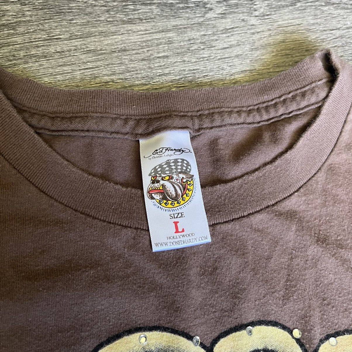 Ed Hardy Vintage 2000s Ed Hardy Studded Rhinestone Tiger Logo T Shirt Size US L / EU 52-54 / 3 - 7 Thumbnail