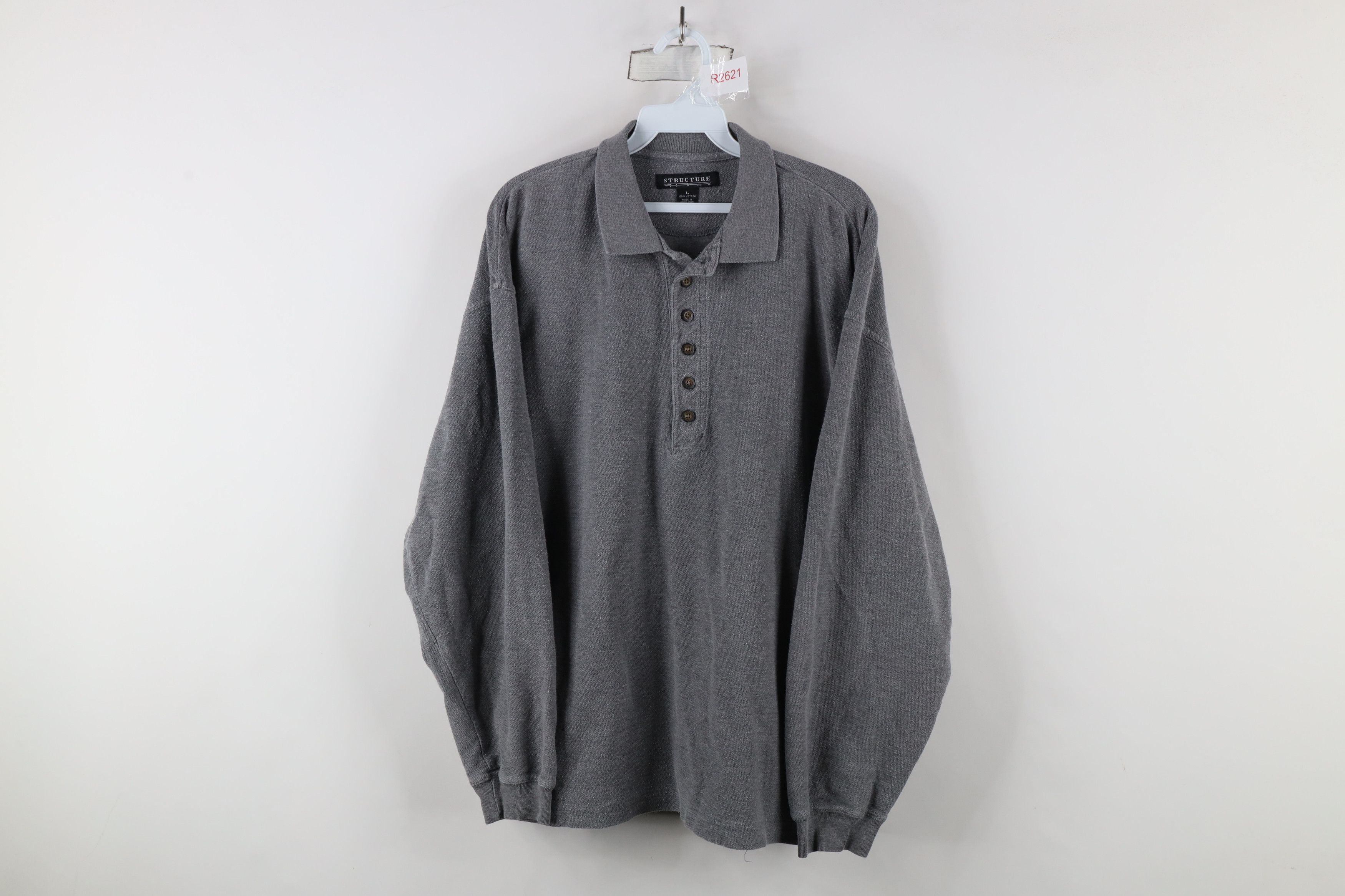Vintage Vintage 90s Streetwear Thermal Knit Long Sleeve Polo Gray Size US L / EU 52-54 / 3 - 1 Thumbnail