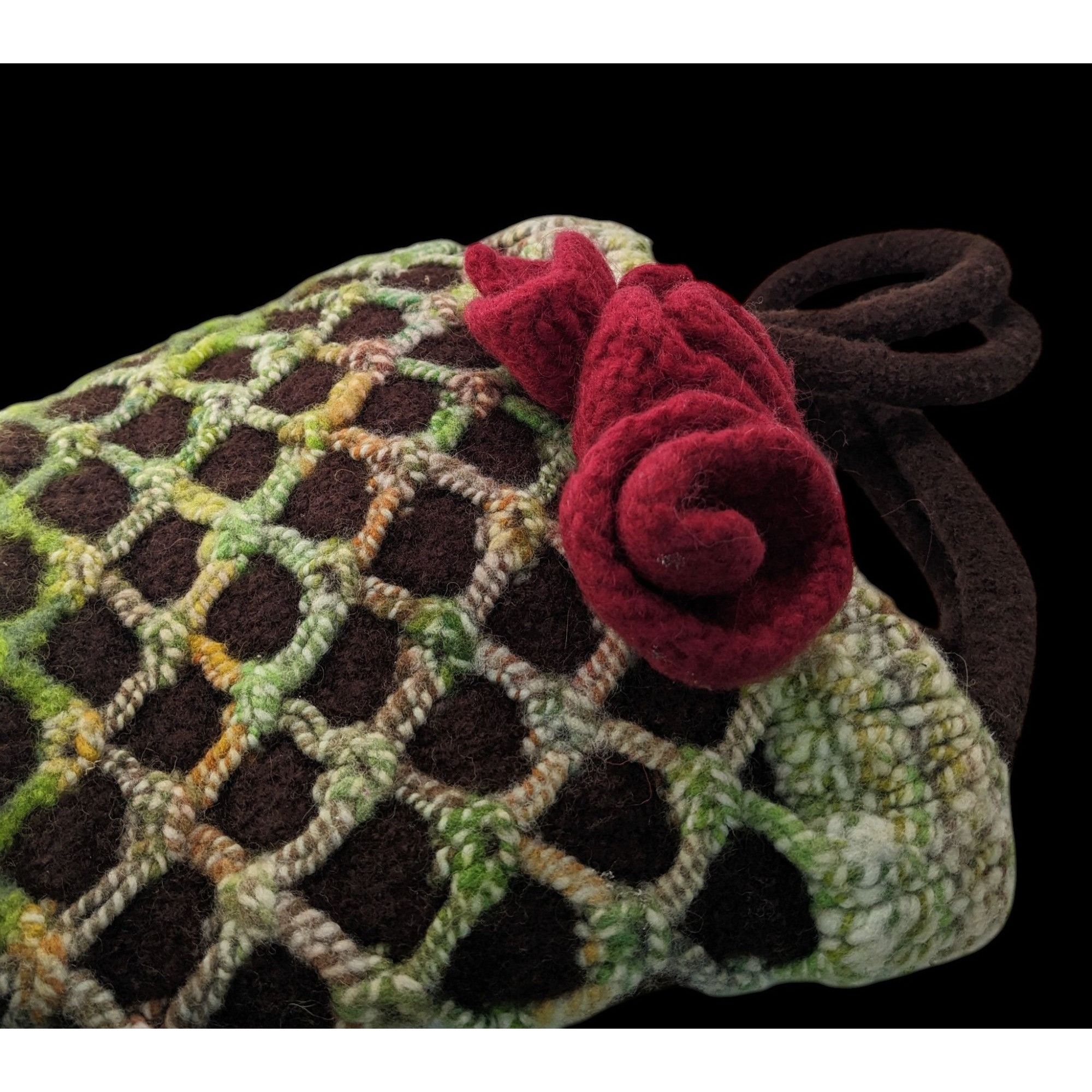 Handmade Handmade Cottagecore Wool Felted Purse With Floral Accents G Size ONE SIZE - 4 Thumbnail