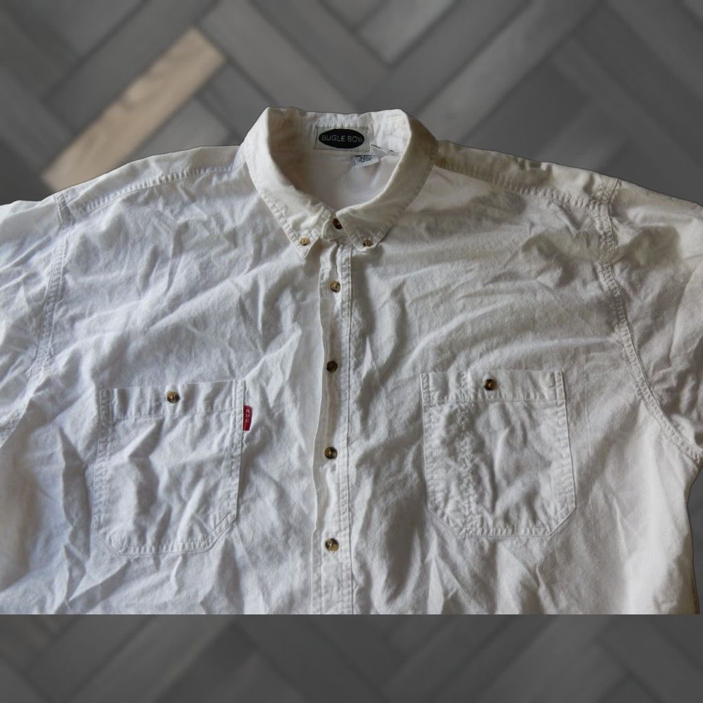 Bugle Boy VINTAGE Bugle Boy Men's Short Sleeve Cotton Button-Up Shirt 3XL White Ecuador Size US XXL / EU 58 / 5 - 1 Thumbnail
