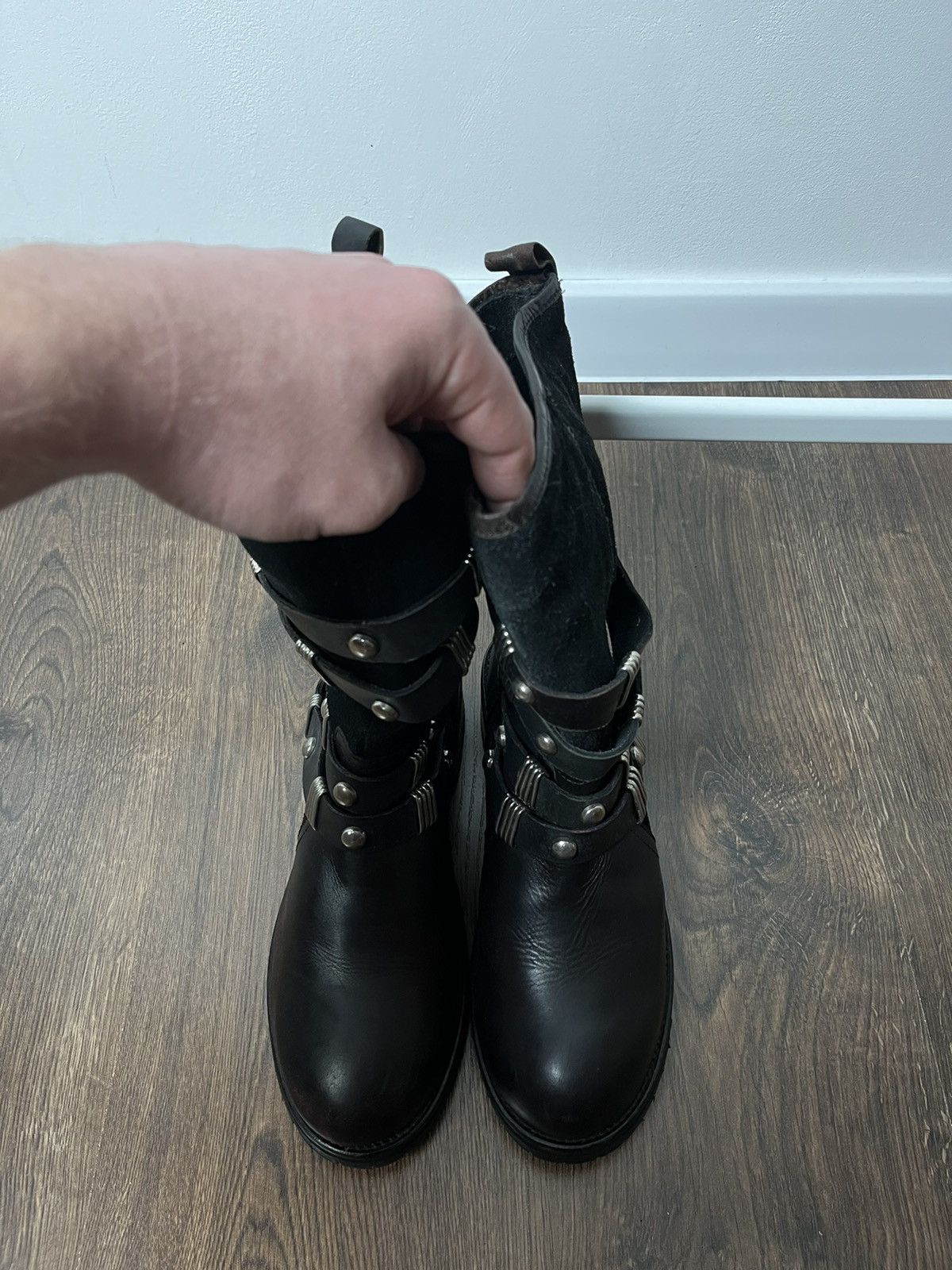 Japanese Brand × Vintage Vintage Woman’s Avant Garde Leather Biker Hi Top Boots Size US 10 / IT 40 - 5 Thumbnail