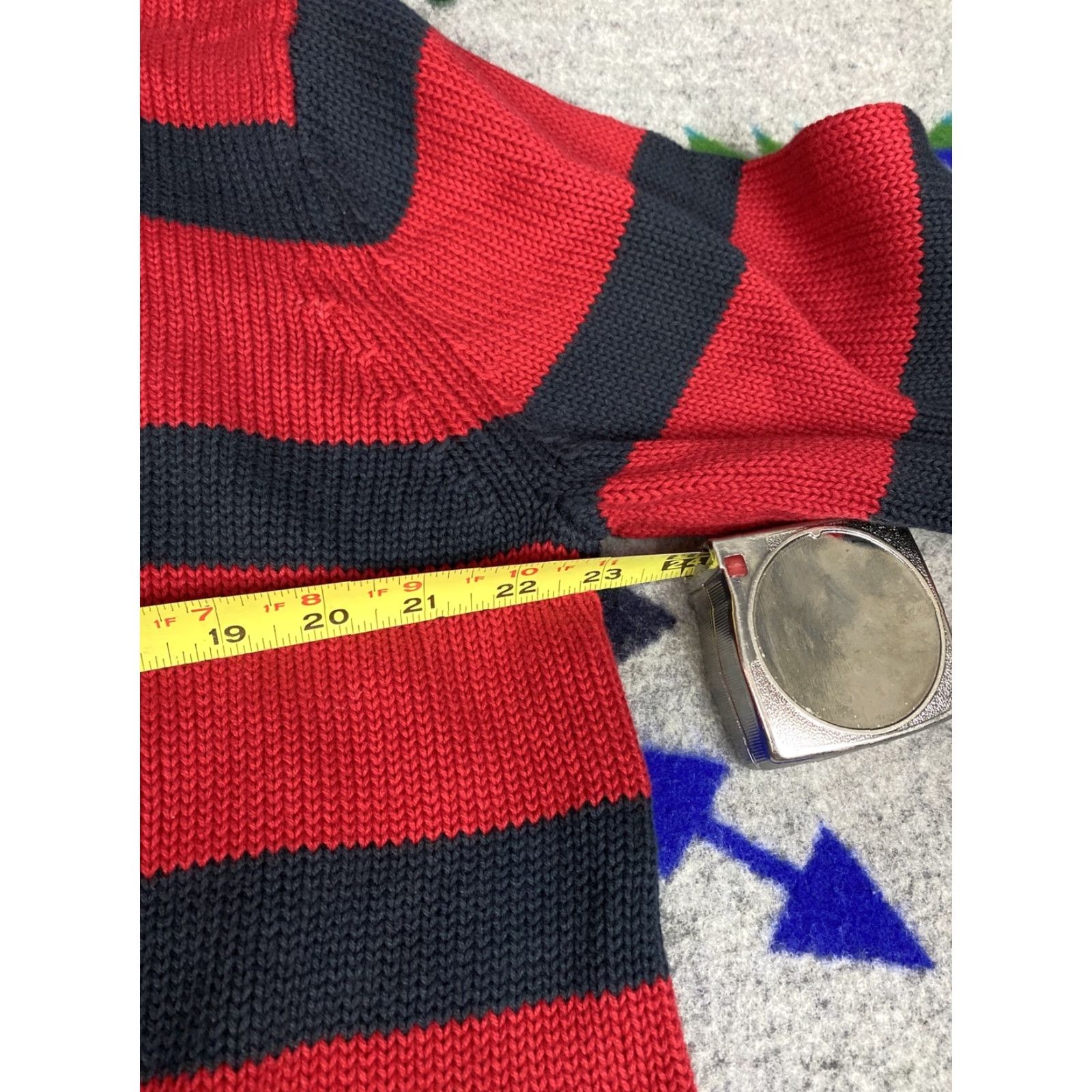 Chaps Chaps Ralph Lauren 1/4 Zip Knit Sweater Mens L Blue Red Stripes Pullover Knit Wool? Size US L / EU 52-54 / 3 - 4 Thumbnail