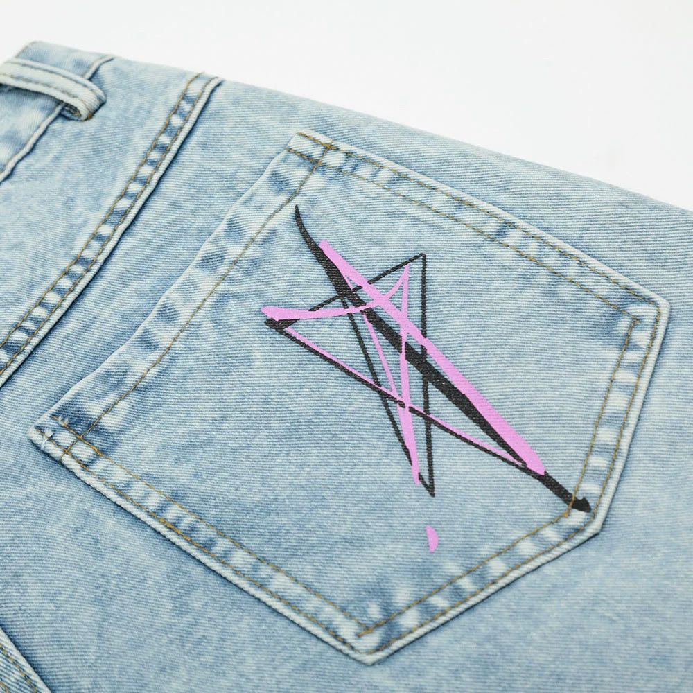 Jean Men's punk loose distressed cartoon graffiti denim shorts Size US 32 / EU 48 - 5 Thumbnail