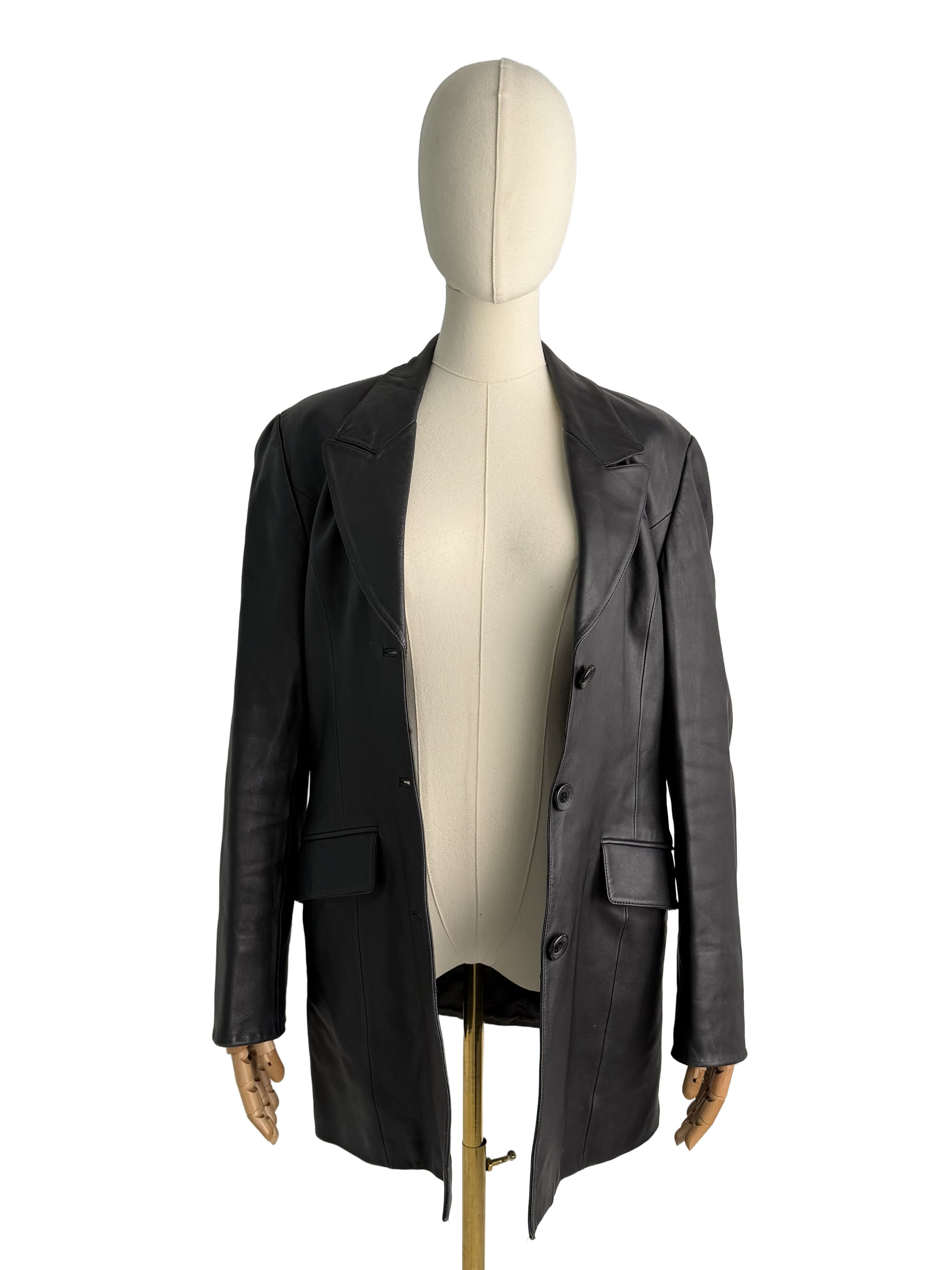 Vintage Vintage Leather Blazer Coat Tailored Button Front Jacket Size L / US 10 / IT 46 - 3 Thumbnail