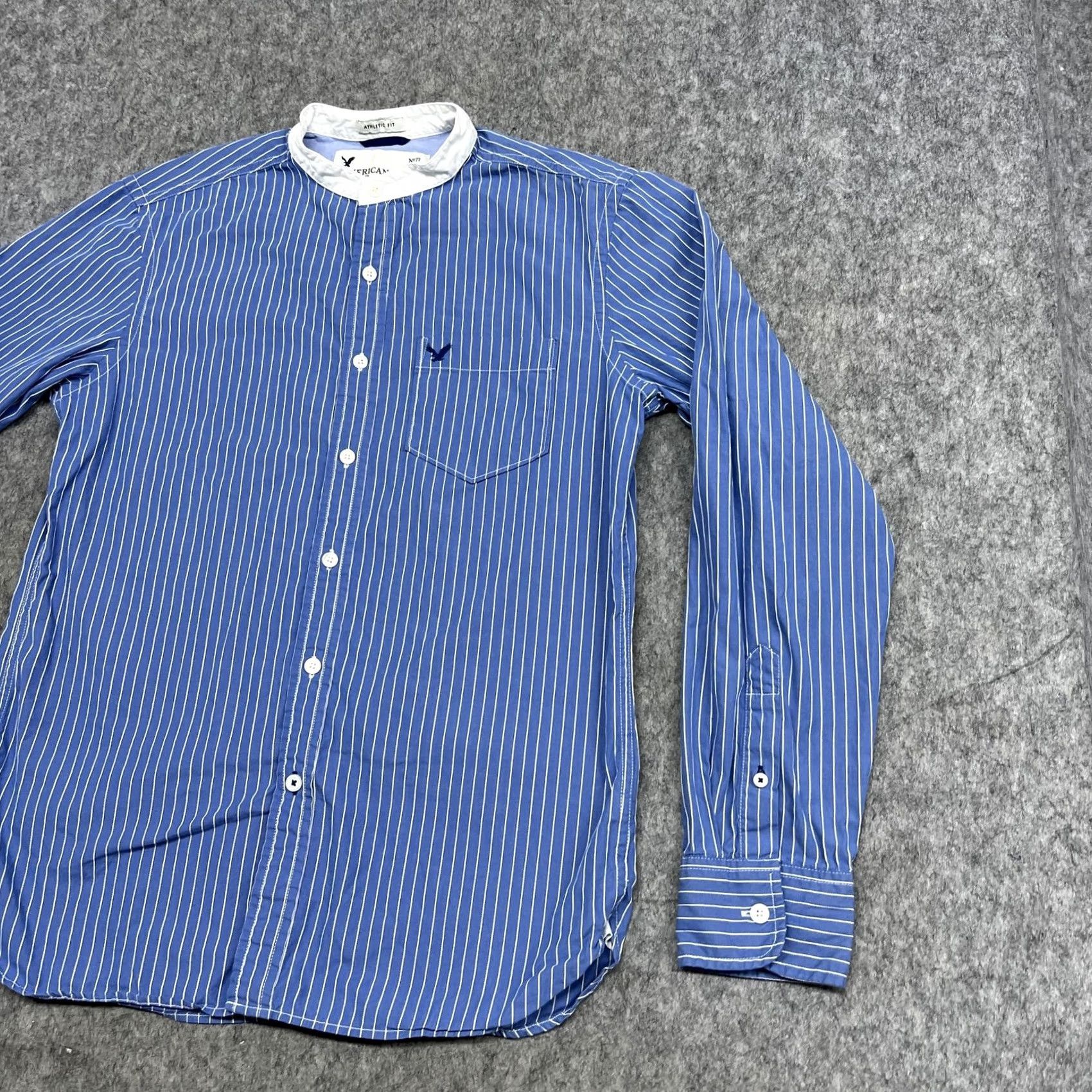 American Eagle Outfitters American Eagle Shirt Mens S Blue Stripe Long Sleeve Button Up Band Collar Preppy Size US S / EU 44-46 / 1 - 7 Thumbnail