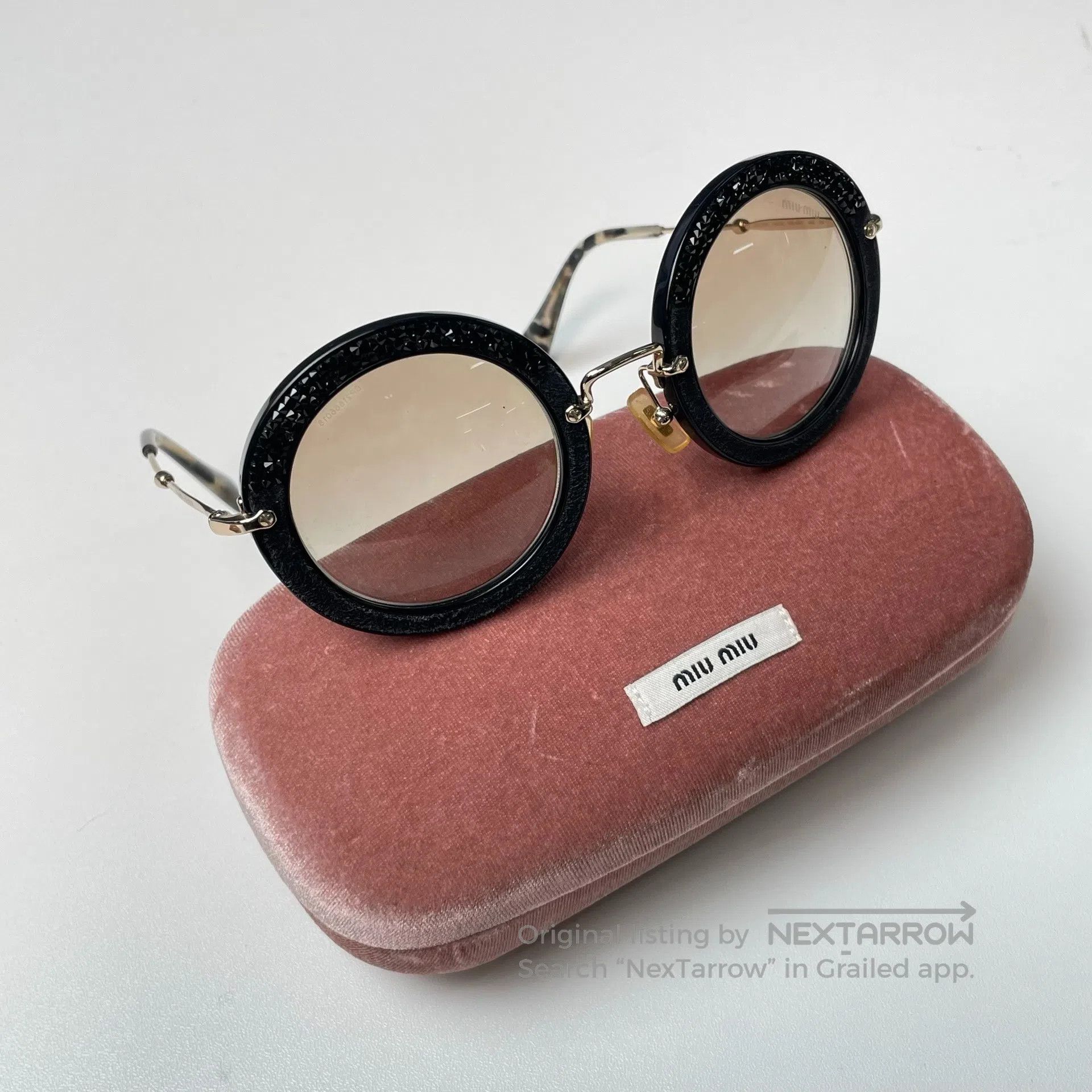 Miu Miu Miu Miu Crystal-studded genuine leather vintage round sung Size ONE SIZE - 2 Thumbnail
