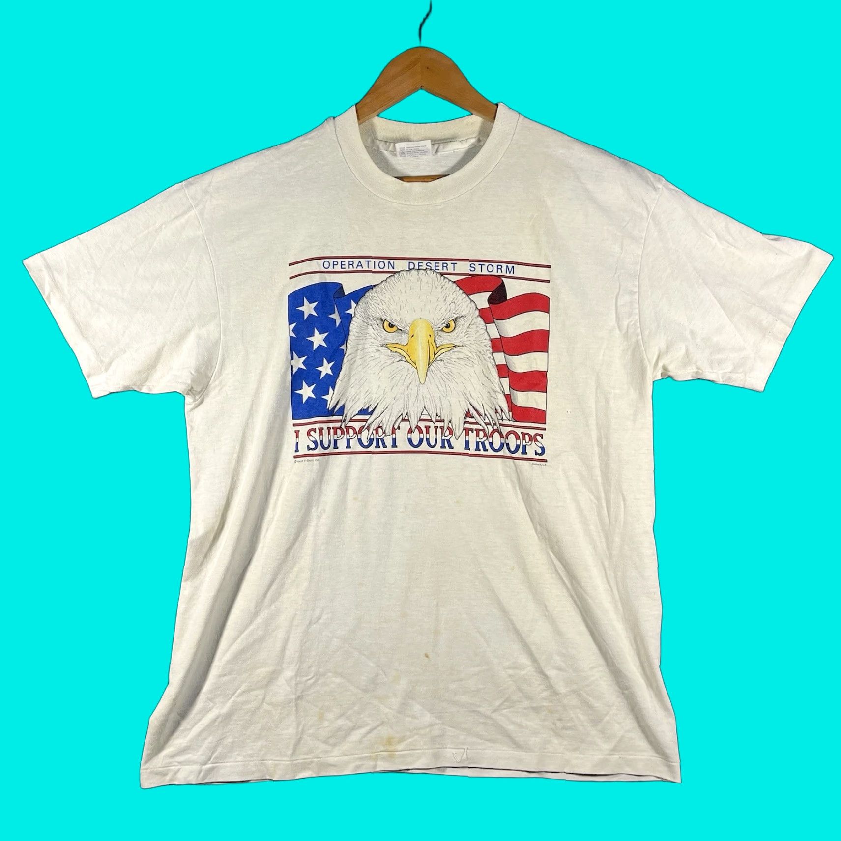 Hanes VINTAGE Hanes Operation Desert Storm Eagle T-Shirt Mens XL White 90s Military USA Support Troops Size US XL / EU 56 / 4 - 1 Thumbnail