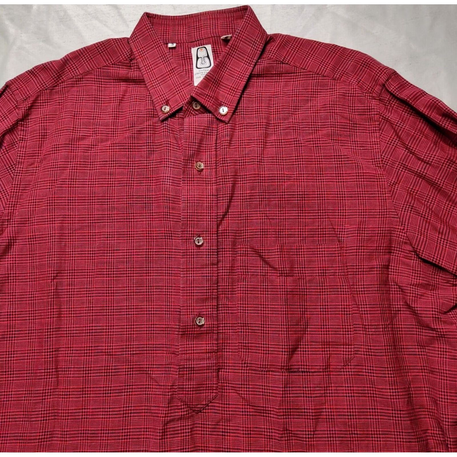 Pierre Cardin VTG PIERRE CARDIN Boutique Paris Men 3 (XL) Red Plaid 1/2 Button Tunic Shirt EUC Size US XL / EU 56 / 4 - 6 Thumbnail