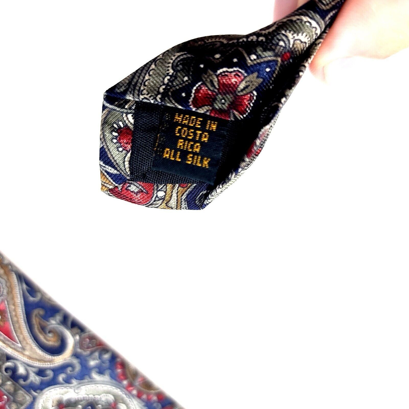 Van Heusen Van Heusen 417 Blue Red Paisley Print Short Wide Silk Tie Size ONE SIZE - 5 Thumbnail