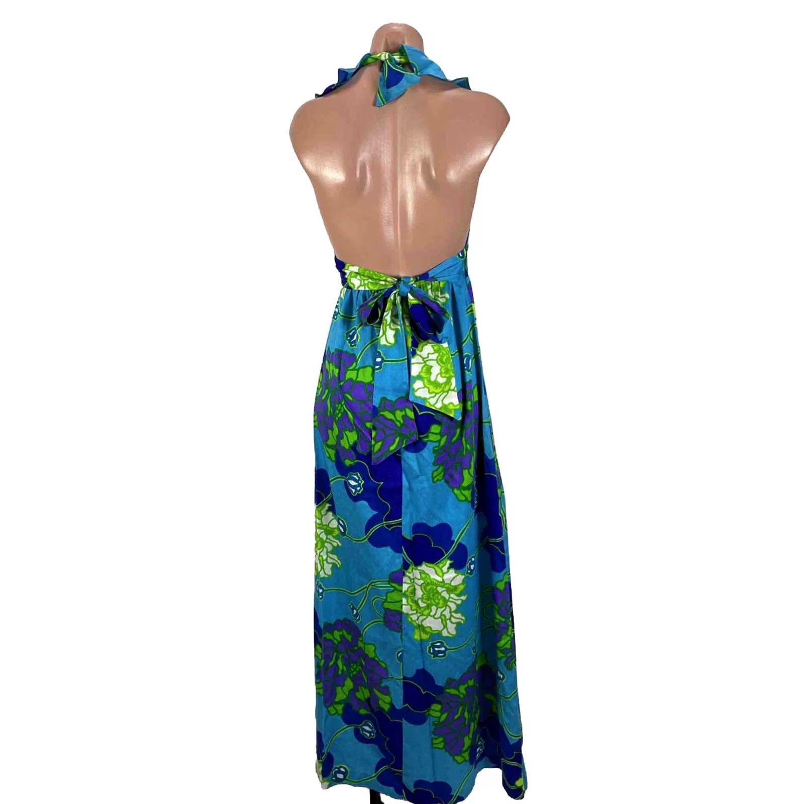 Vintage VINTAGE Pomare Hawaii Maxi Halter Tiki Dress Floral Blue Purple Psychedelic Dress Womens 70s 60s Hawaiian Casual Party/Cocktail Summer Fall Size M / US 6-8 / IT 42-44 - 2 Thumbnail