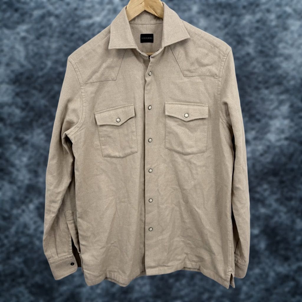 Vintage Rose & Born Western Shirt Medium Beige Luxury Minimalist Brushed Heritage Pearl Button-Up Men Size US M / EU 48-50 / 2 - 1 Thumbnail